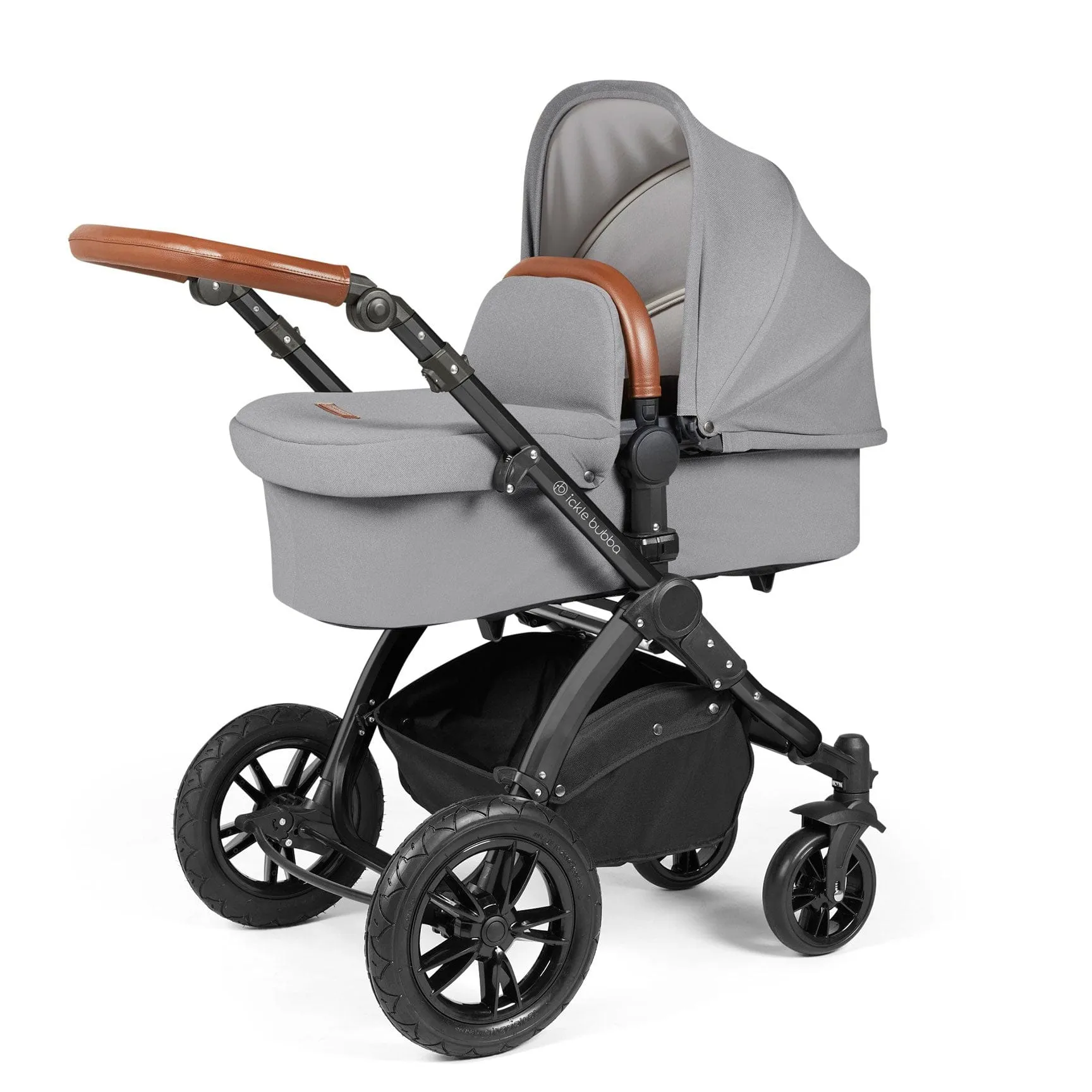 Ickle Bubba Stomp Luxe All-in-One Travel System with Isofix Base - Black/Pearl Grey/Tan