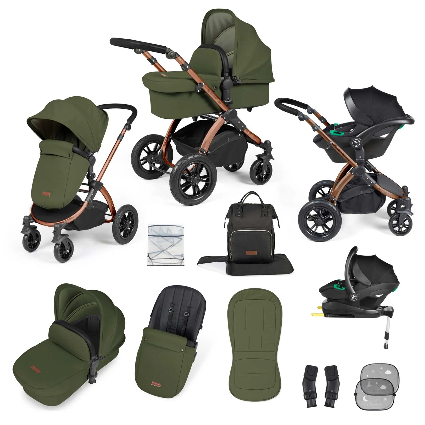 Ickle Bubba Stomp Luxe All-in-One Travel System with Isofix Base - Black/Woodland/Black