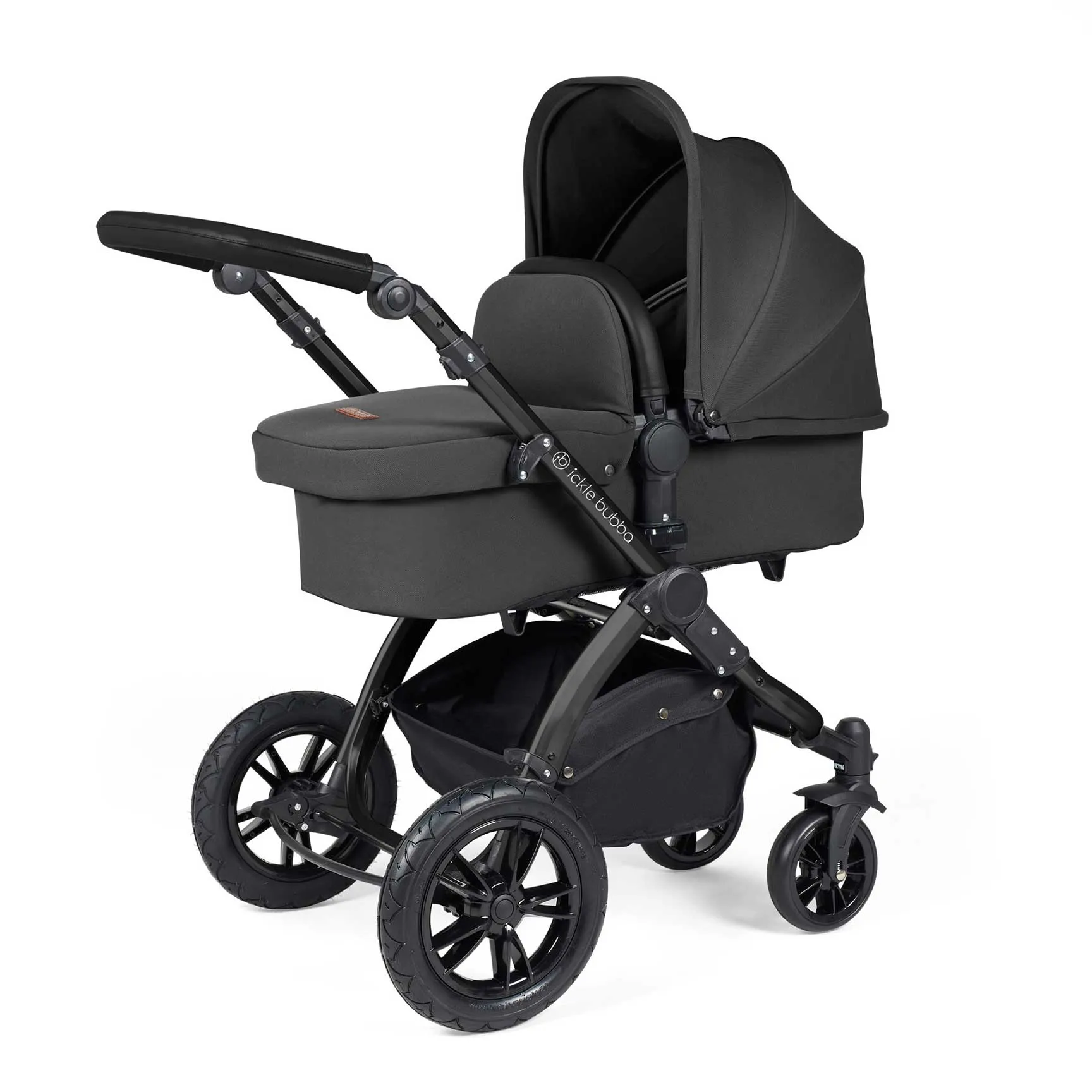 Ickle Bubba Stomp Luxe All-in-One Travel System with Isofix Base in Black/Charcoal Grey/Black