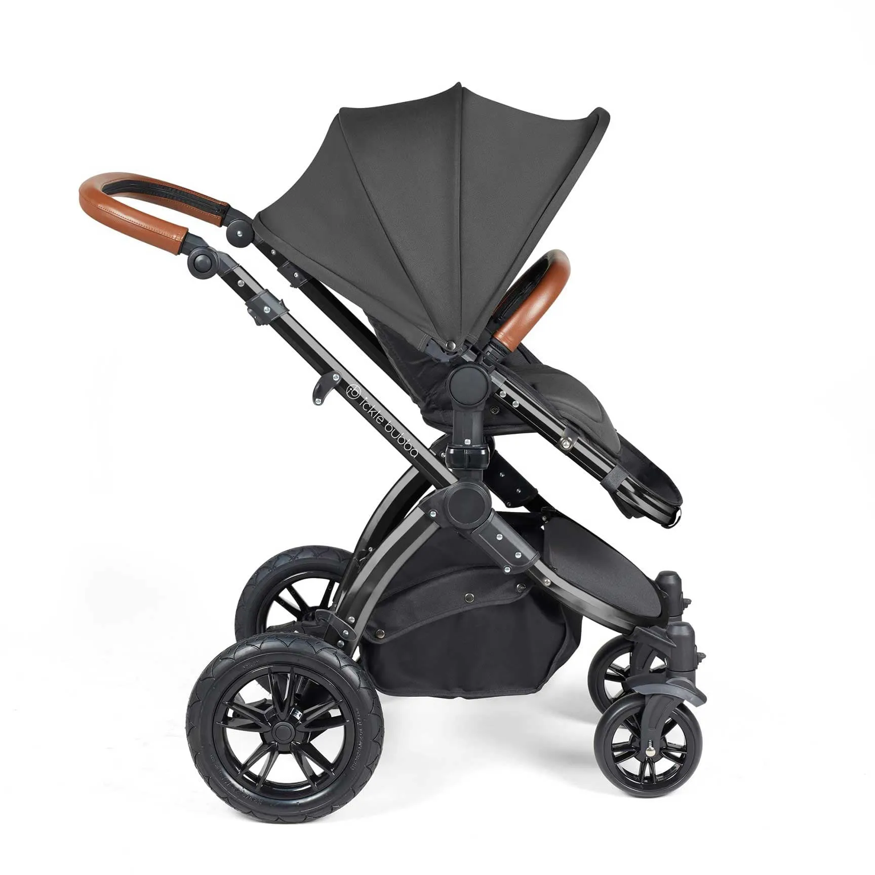 Ickle Bubba Stomp Luxe All-in-One Travel System with Isofix Base in Black/Charcoal Grey/Tan