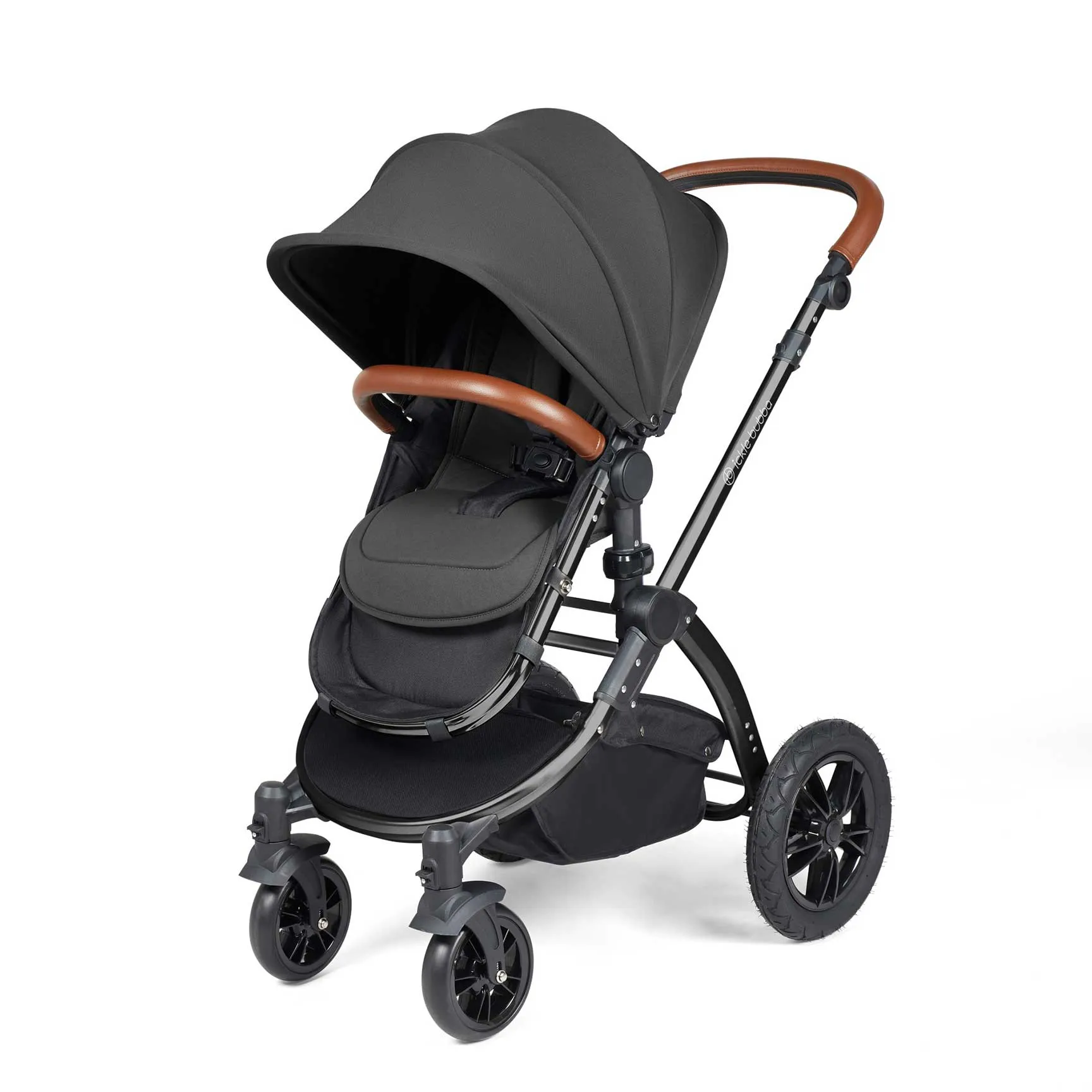 Ickle Bubba Stomp Luxe All-in-One Travel System with Isofix Base in Black/Charcoal Grey/Tan