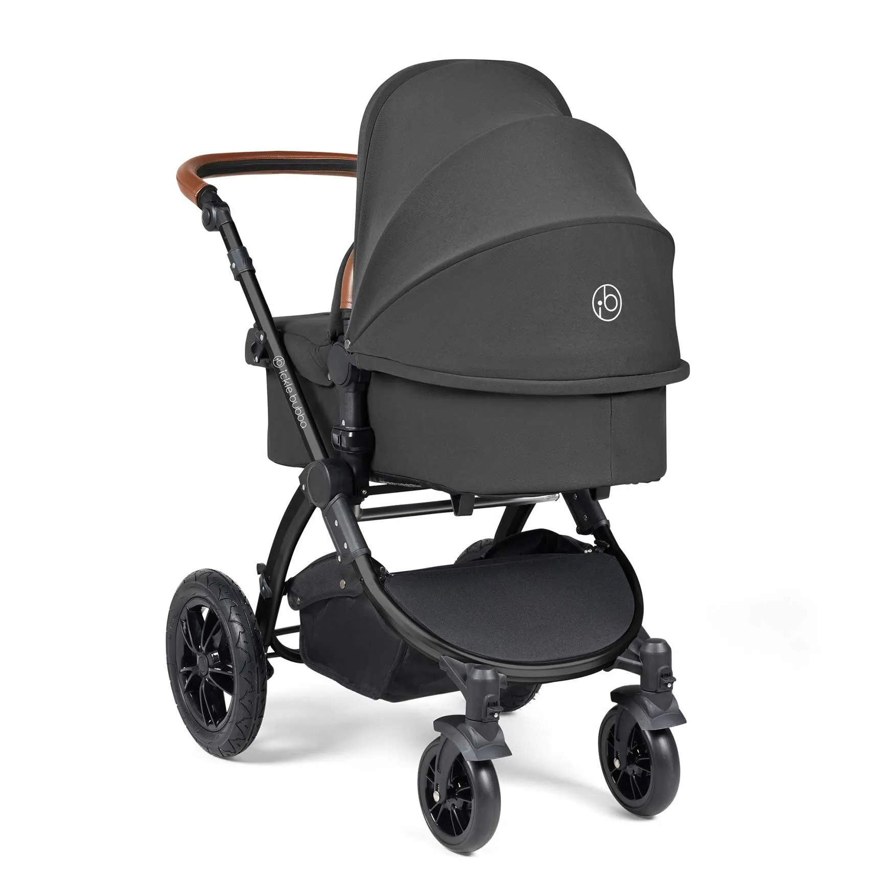 Ickle Bubba Stomp Luxe All-in-One Travel System with Isofix Base in Black/Charcoal Grey/Tan