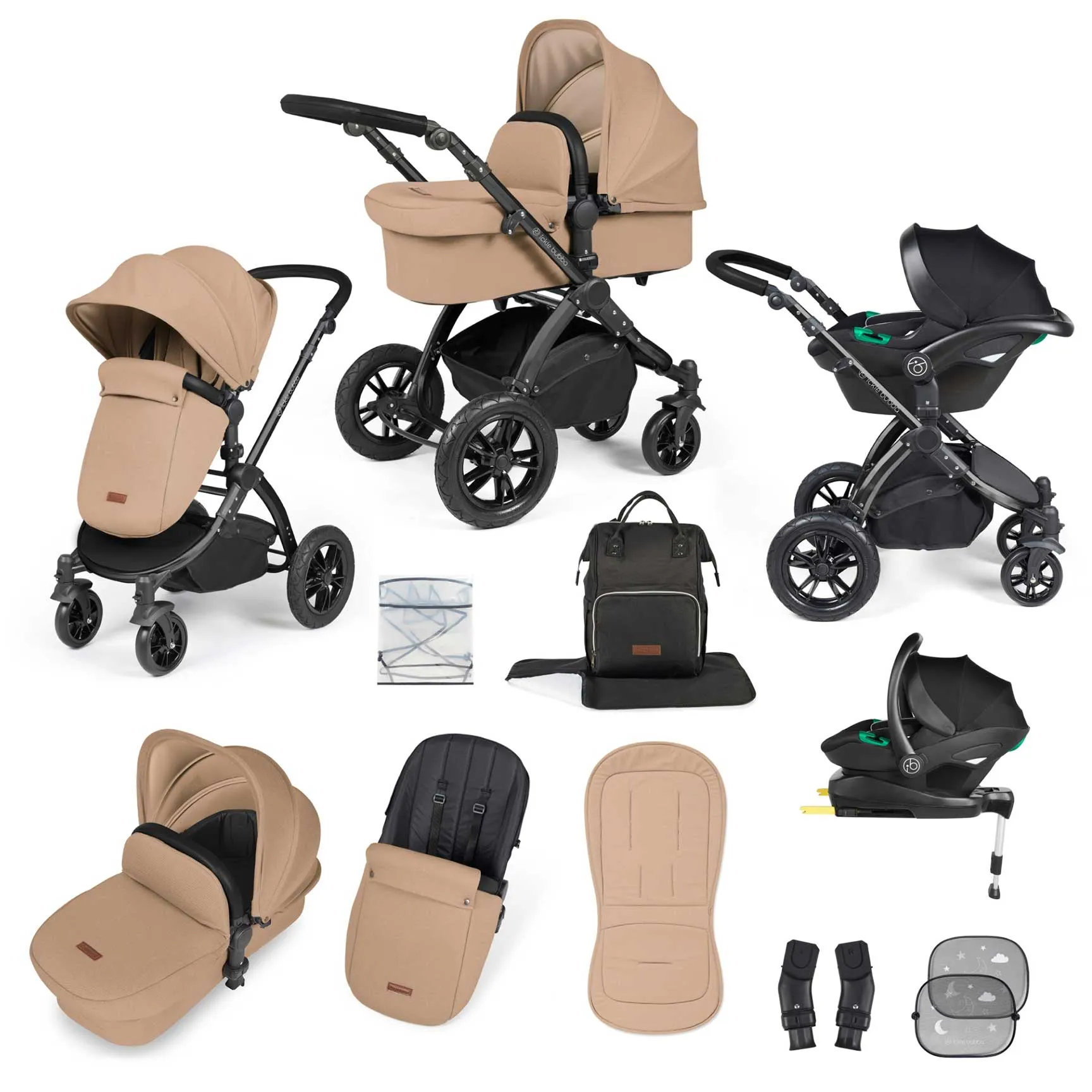 Ickle Bubba Stomp Luxe All-in-One Travel System with Isofix Base in Black/Desert/Black