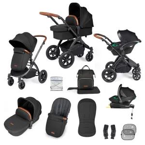 Ickle Bubba Stomp Luxe All-in-One Travel System with Isofix Base in Black/Midnight/Tan