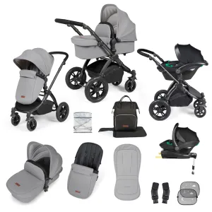 Ickle Bubba Stomp Luxe All-in-One Travel System with Isofix Base in Black/Pearl Grey/Black