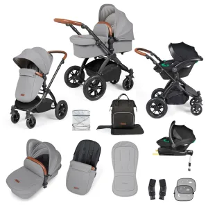 Ickle Bubba Stomp Luxe All-in-One Travel System with Isofix Base in Black/Pearl Grey/Tan