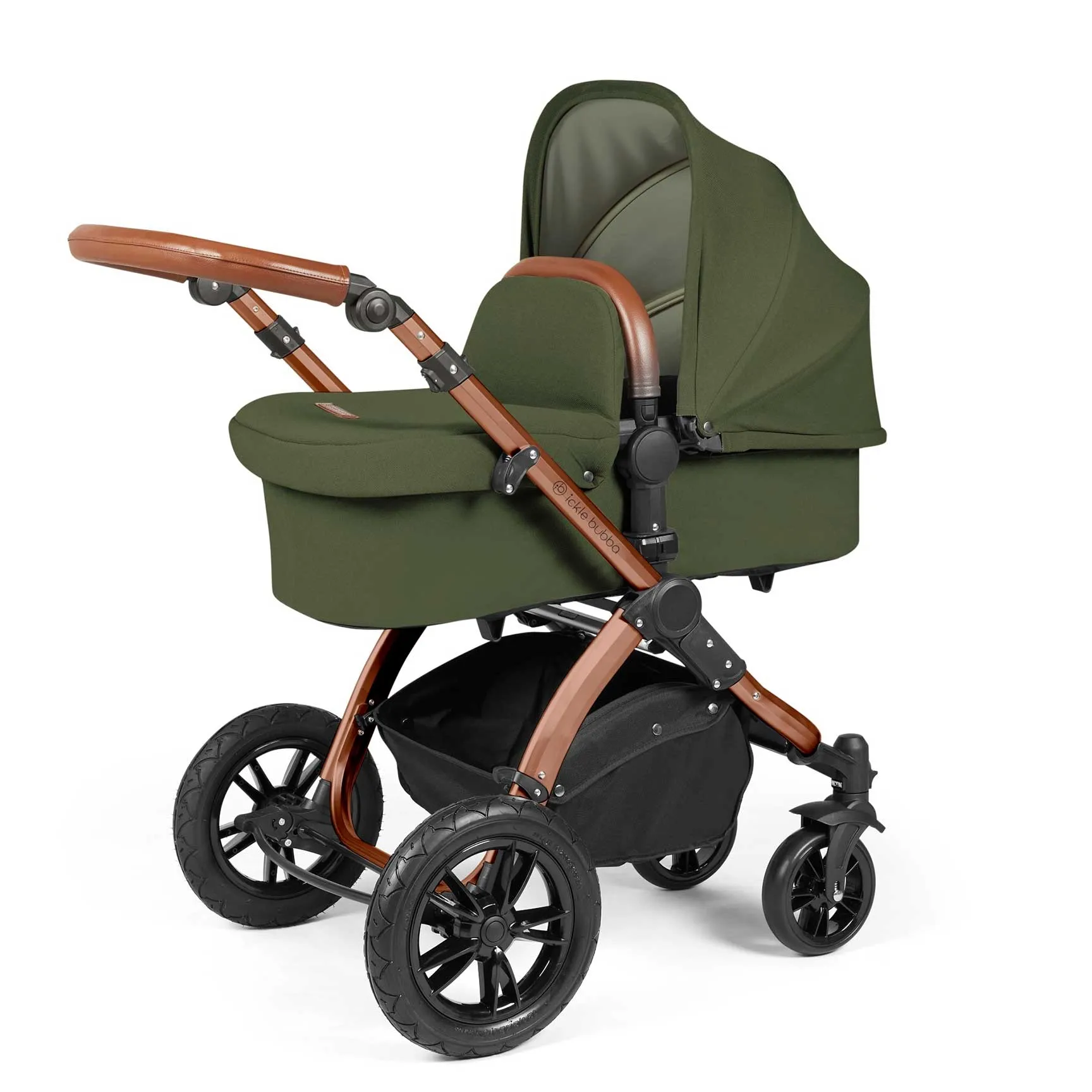 Ickle Bubba Stomp Luxe All-in-One Travel System with Isofix Base in Bronze/Woodland/Tan
