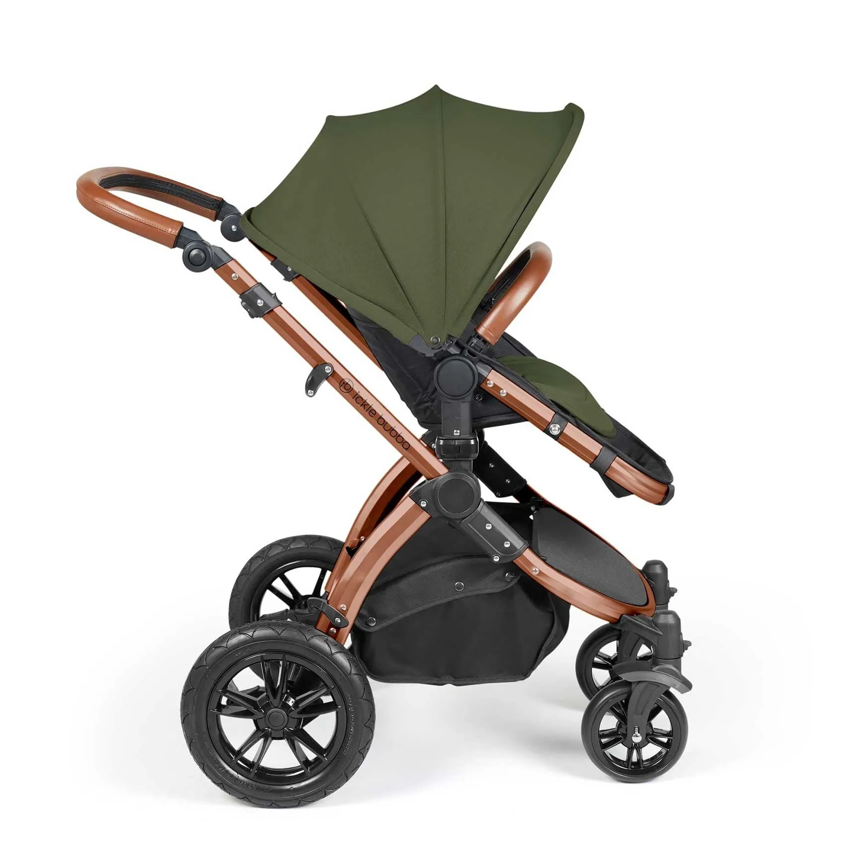Ickle Bubba Stomp Luxe All-in-One Travel System with Isofix Base in Bronze/Woodland/Tan