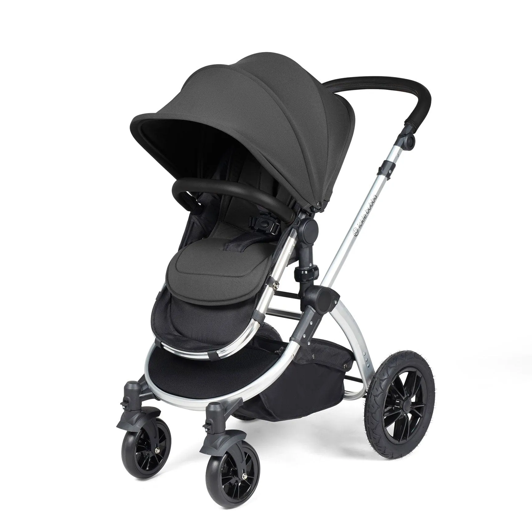 Ickle Bubba Stomp Luxe All-in-One Travel System with Isofix Base in Silver/Charcoal Grey/Black