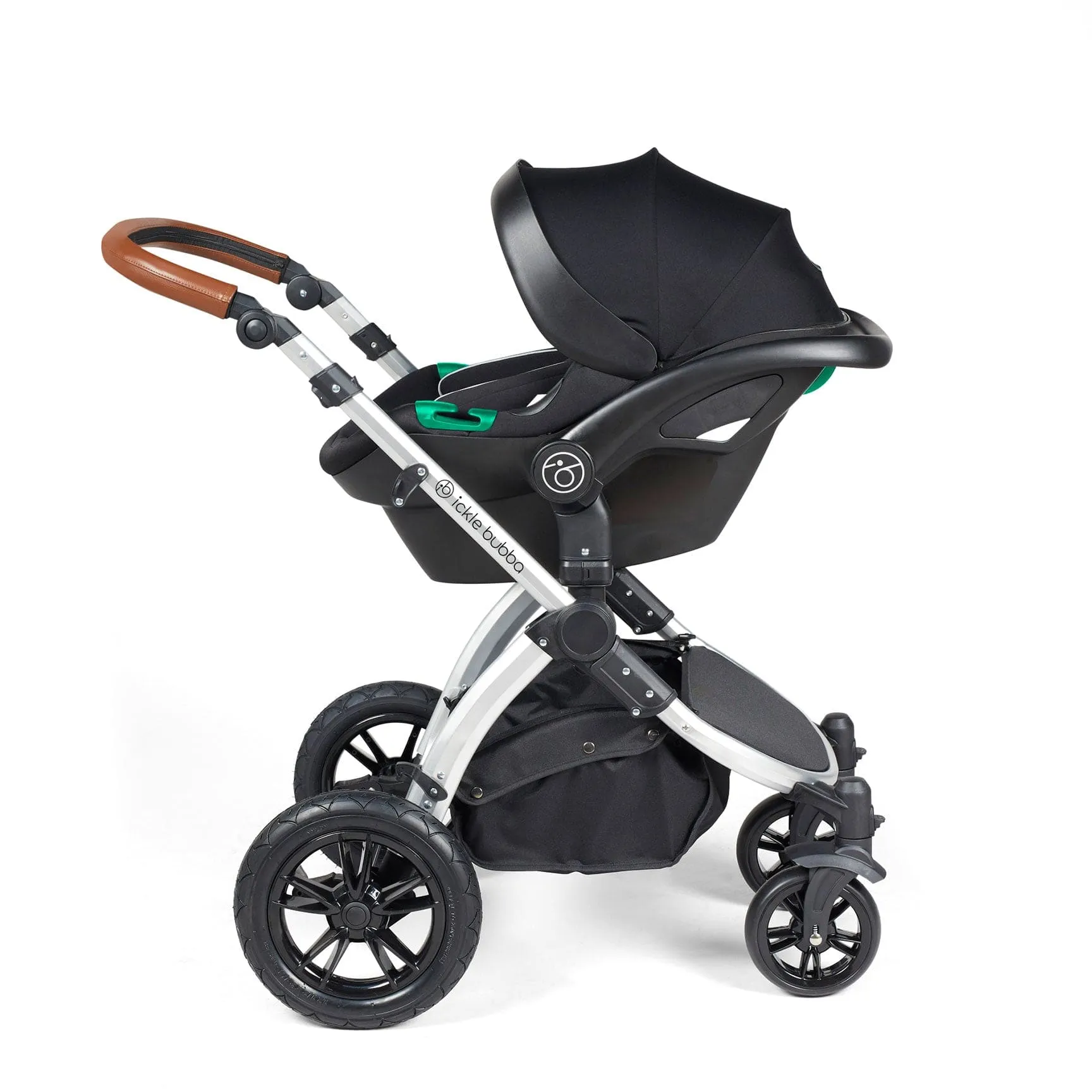 Ickle Bubba Stomp Luxe All-in-One Travel System with Isofix Base in Silver/Midnight/Tan