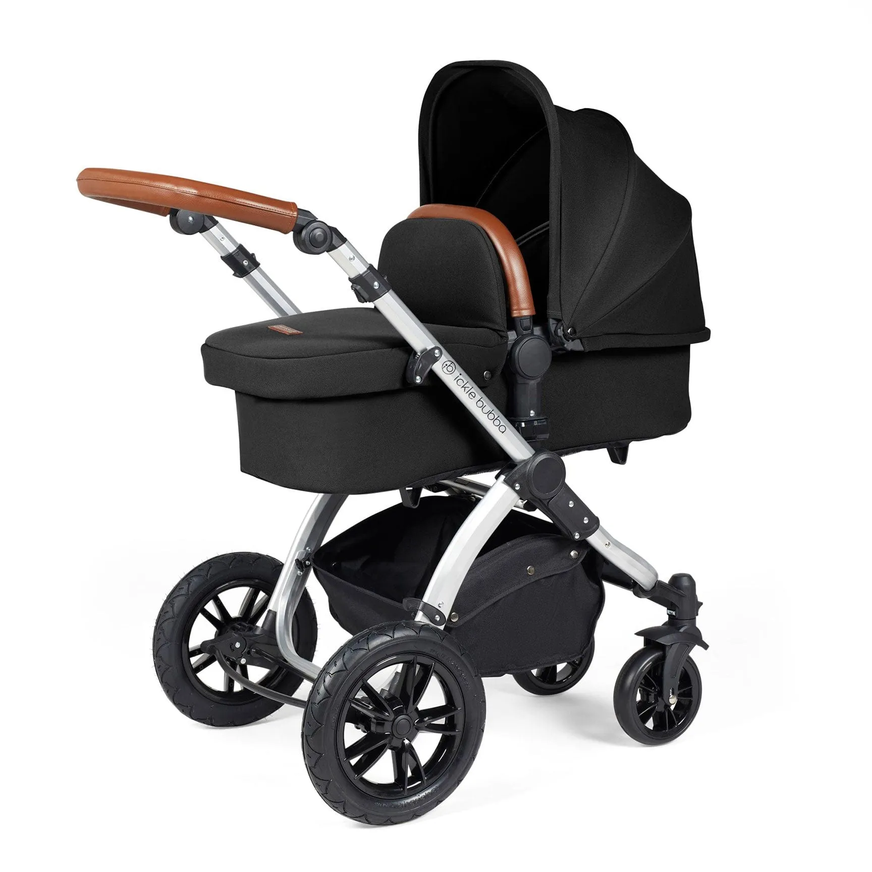 Ickle Bubba Stomp Luxe All-in-One Travel System with Isofix Base in Silver/Midnight/Tan