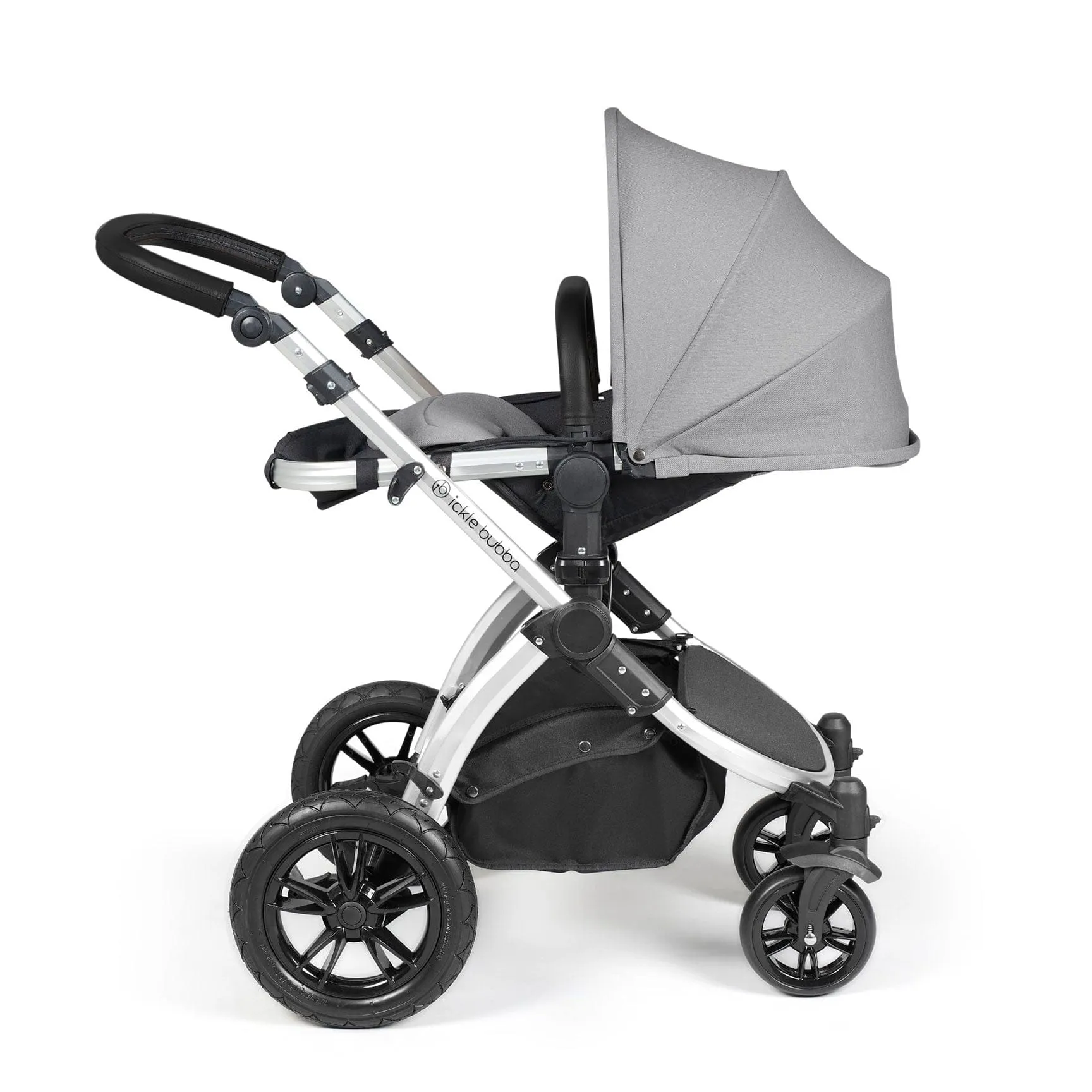 Ickle Bubba Stomp Luxe All-in-One Travel System with Isofix Base in Silver/Pearl Grey/Black