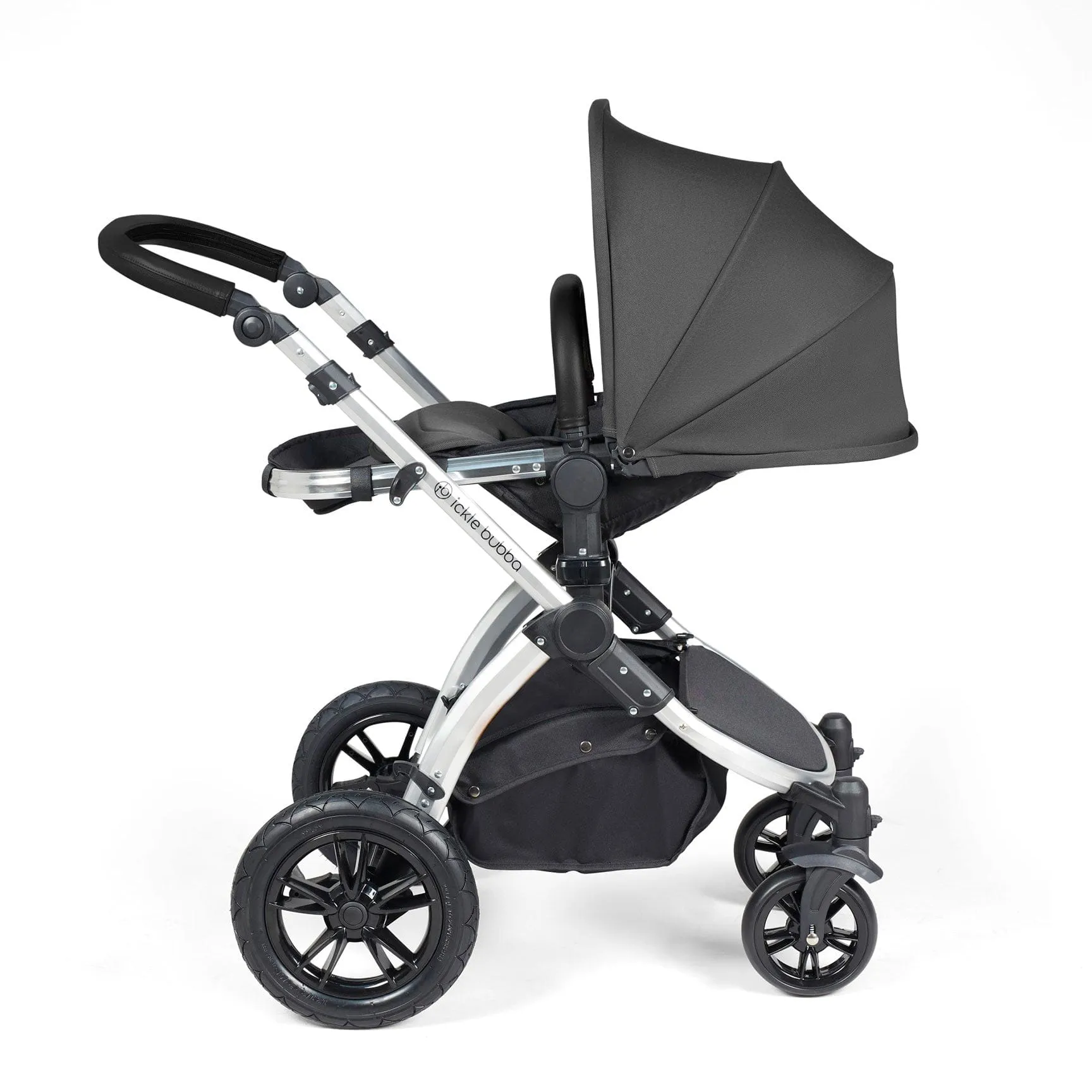 Ickle Bubba Stomp Luxe All-in-One Travel System with Isofix Base - Silver/Charcoal Grey/Black