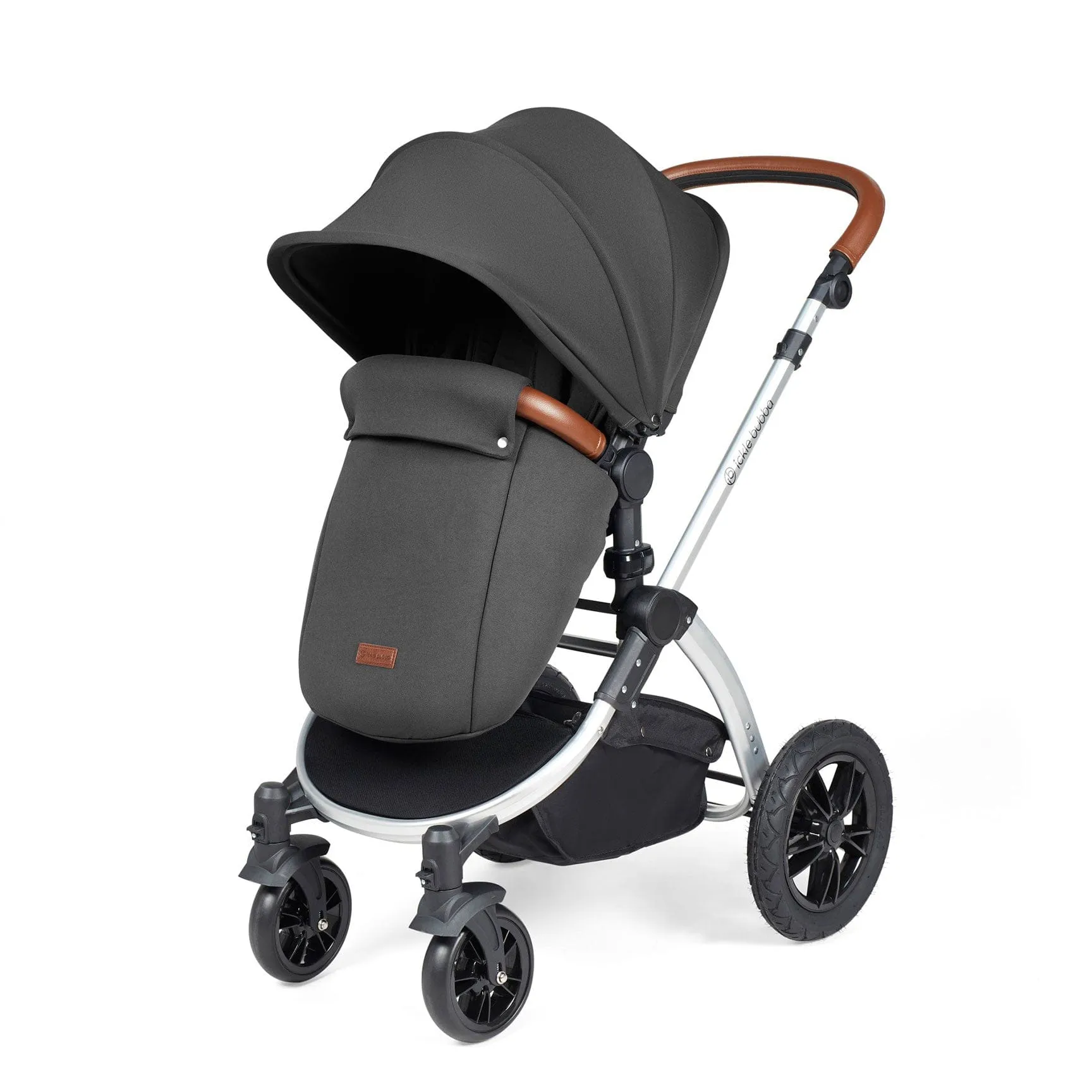 Ickle Bubba Stomp Luxe All-in-One Travel System with Isofix Base - Silver/Charcoal Grey/Tan