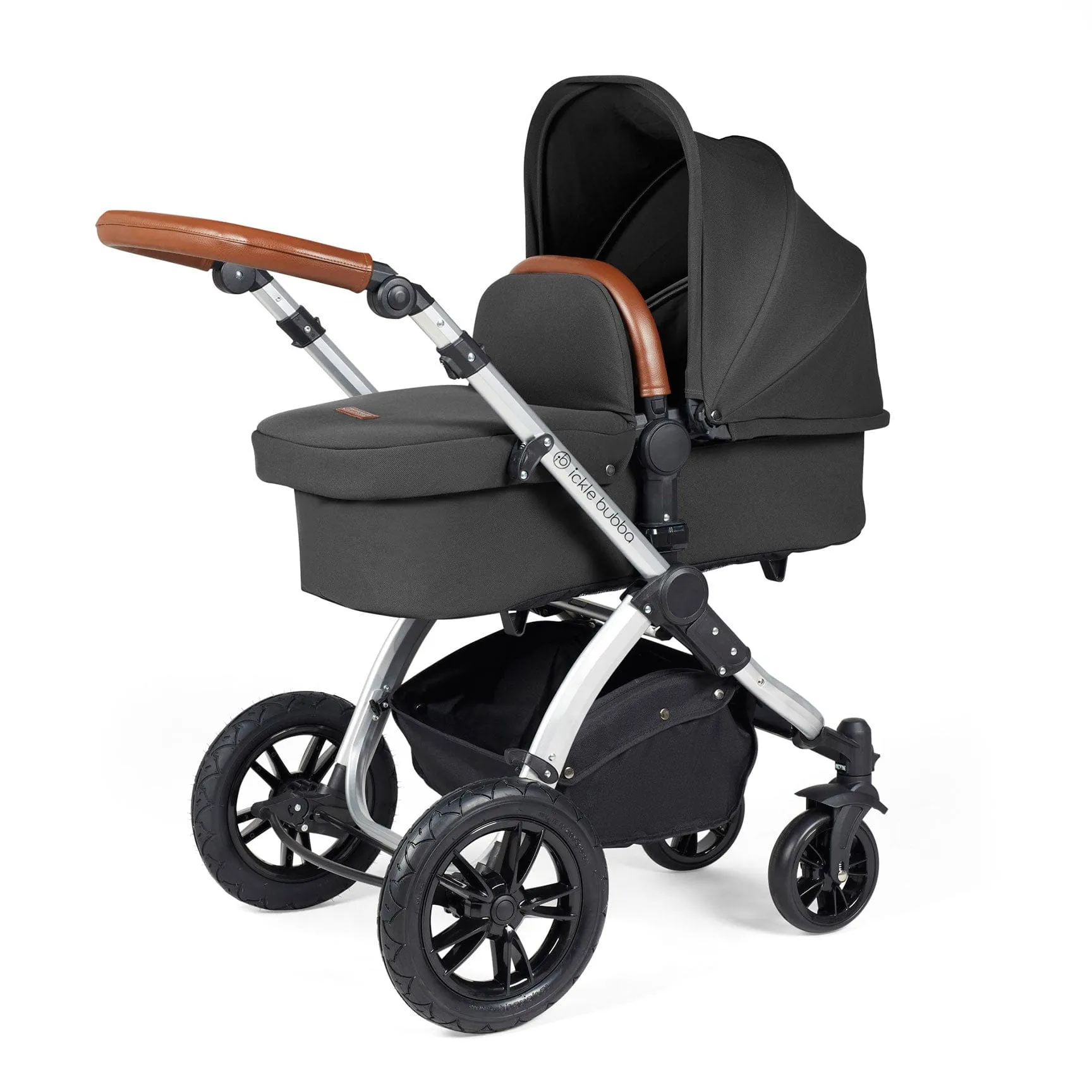 Ickle Bubba Stomp Luxe All-in-One Travel System with Isofix Base - Silver/Charcoal Grey/Tan