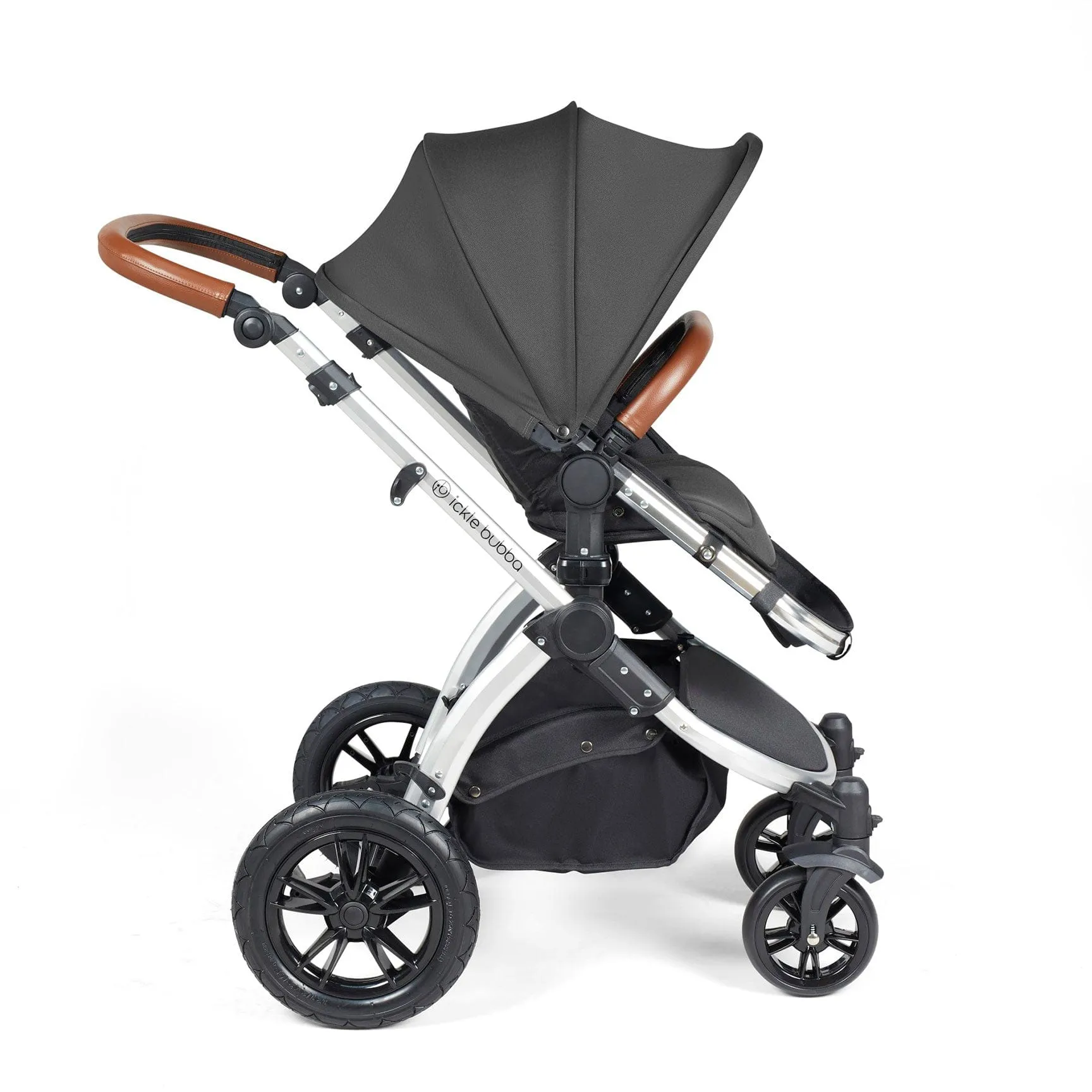 Ickle Bubba Stomp Luxe All-in-One Travel System with Isofix Base - Silver/Charcoal Grey/Tan
