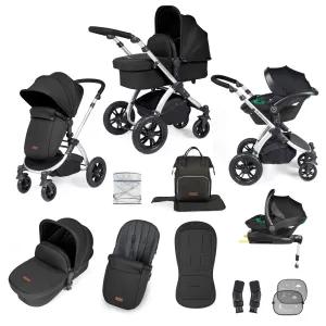 Ickle Bubba Stomp Luxe All-in-One Travel System with Isofix Base - Silver/Midnight/Black