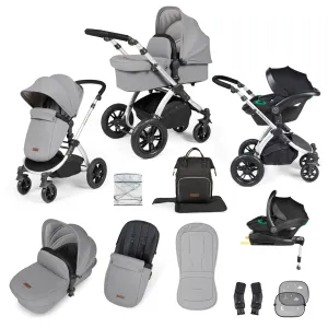 Ickle Bubba Stomp Luxe All-in-One Travel System with Isofix Base - Silver/Pearl Grey/Black