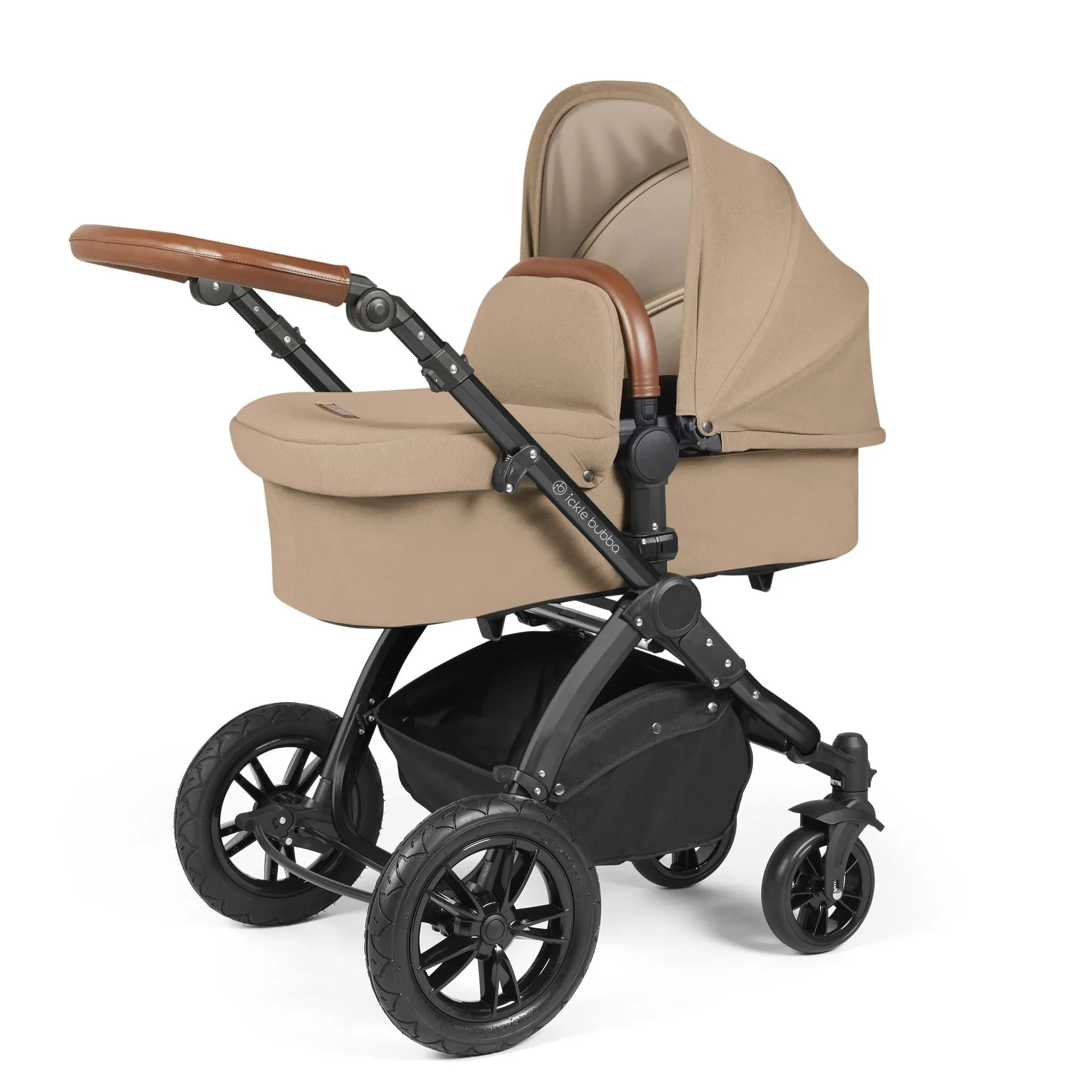 Ickle Bubba Stomp Luxe i-Size Travel System with Cirrus Car Seat & Base - Desert Black - FREE BUBBA & ME BEDSIDE CRIB