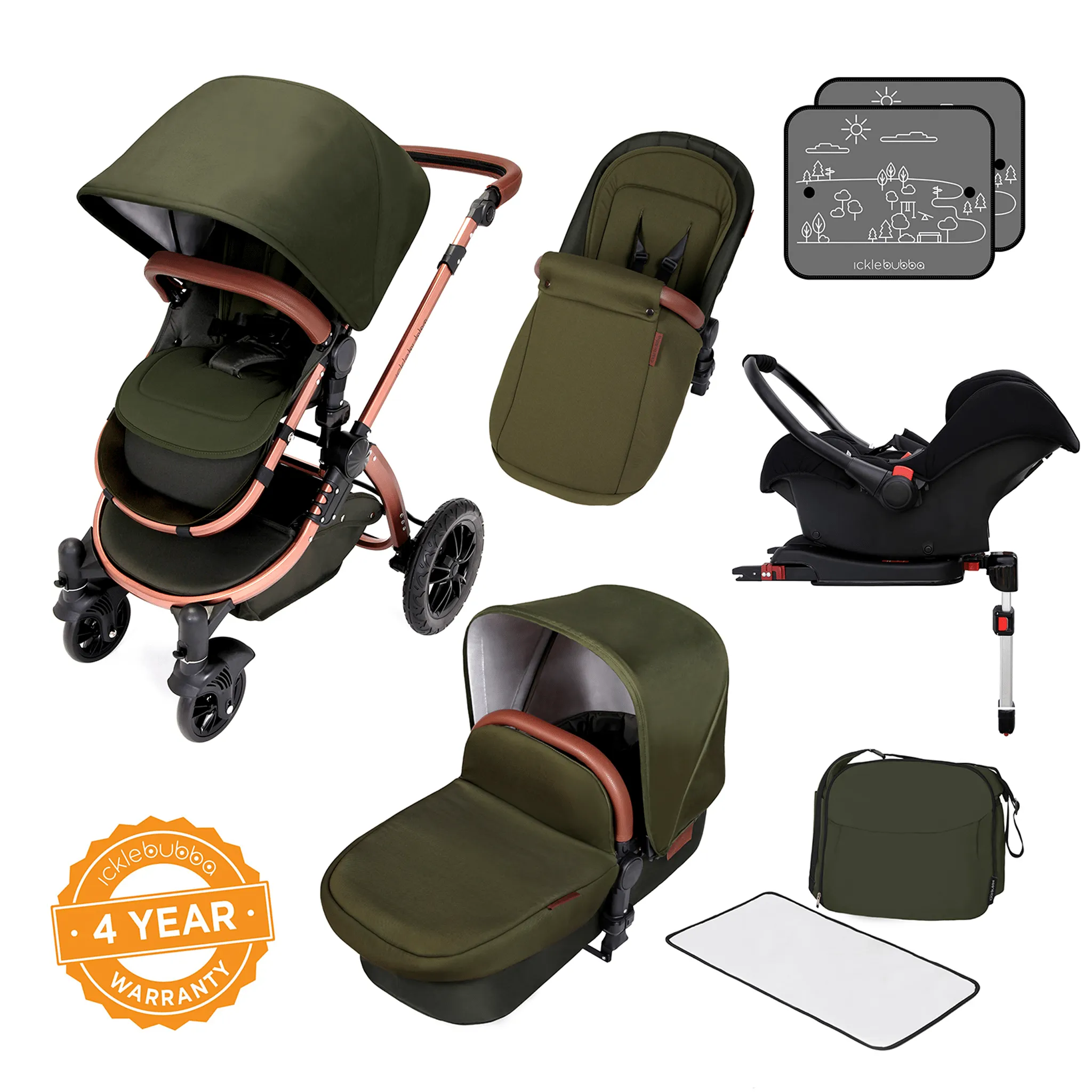 Ickle Bubba Stomp V4 Galaxy Travel System With Base Bronze/Woodland