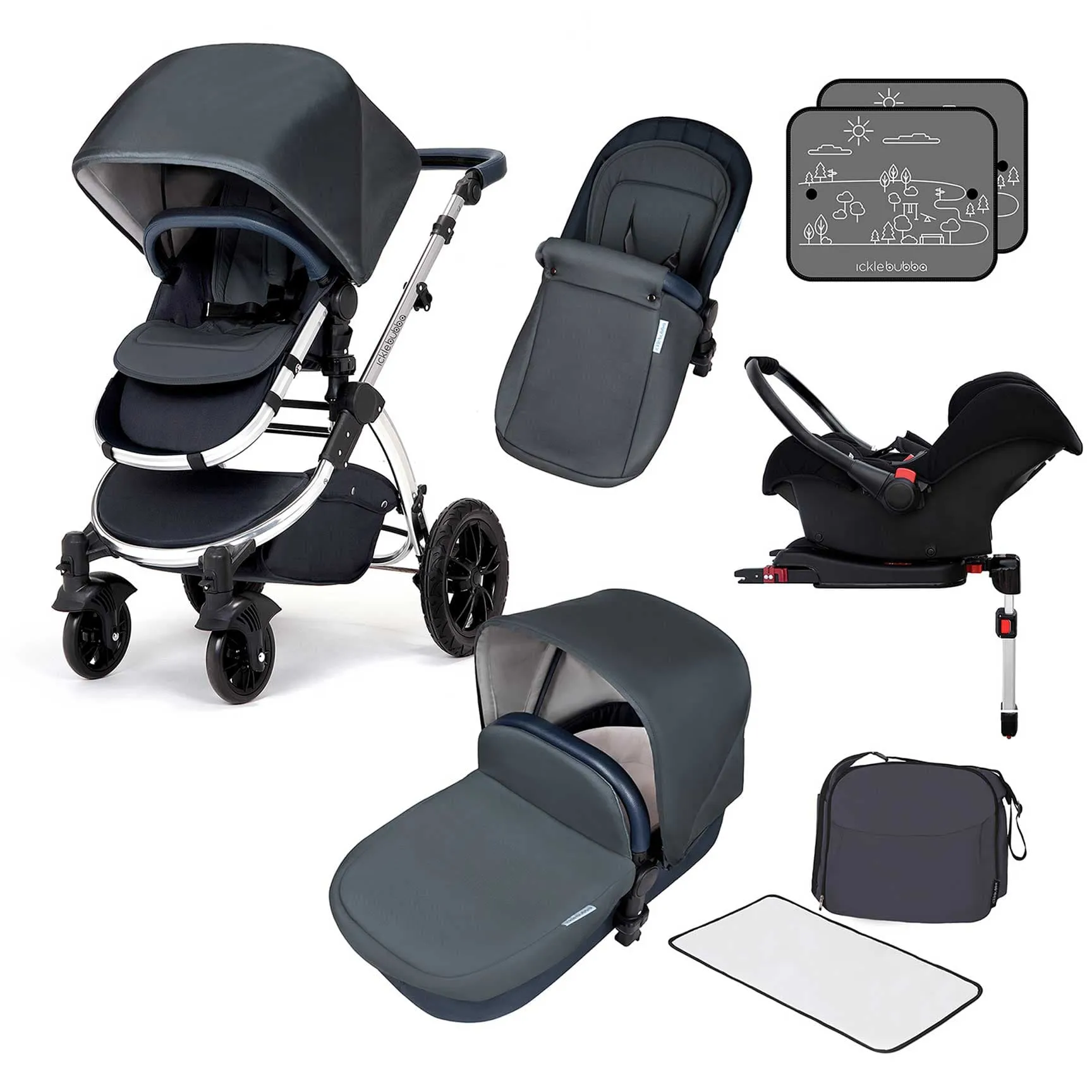 Ickle Bubba Stomp V4 Galaxy Travel System With Base Chrome/Blueberry