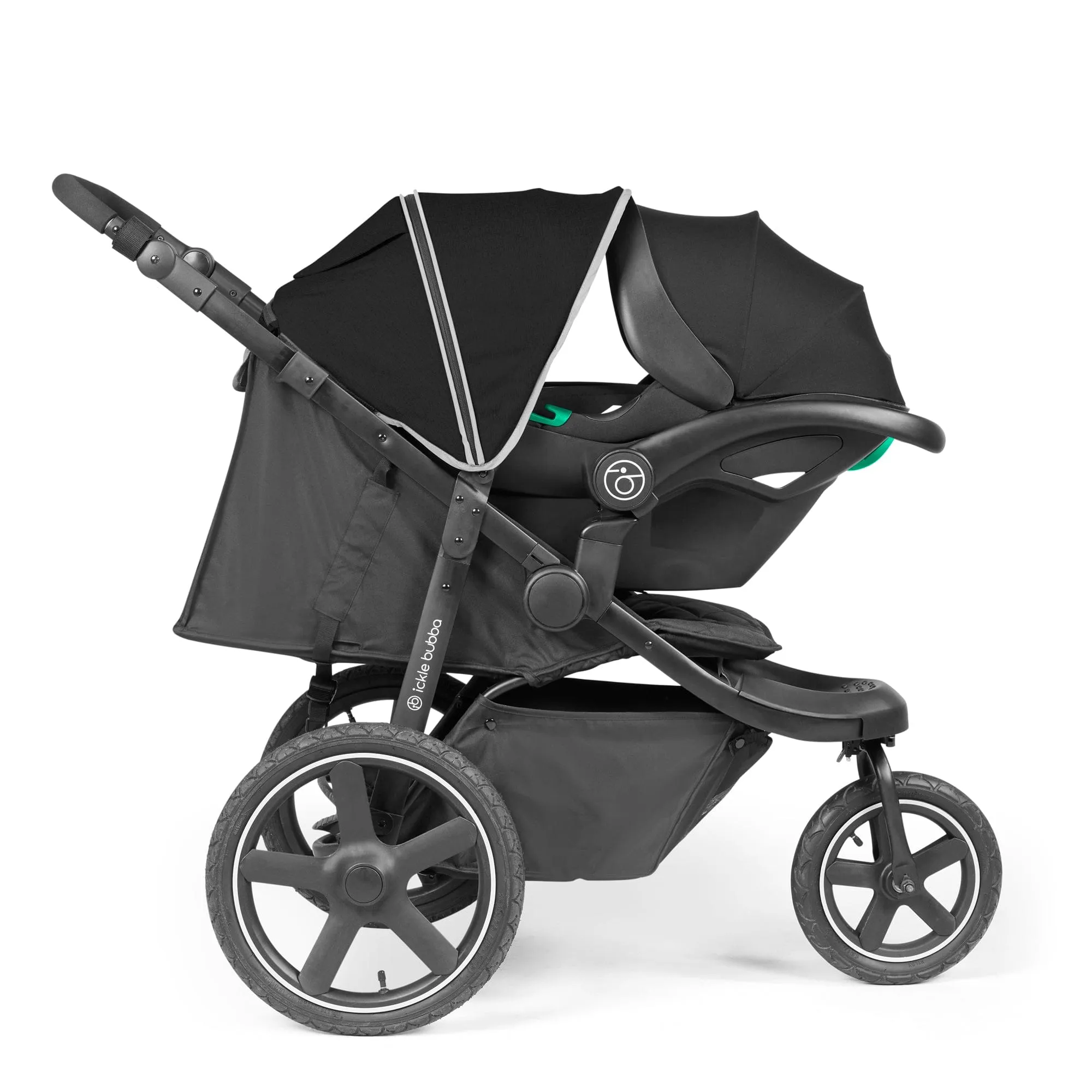 Ickle Bubba Venus Prime Jogger Stroller I-Size Travel System - Black/Black with Base