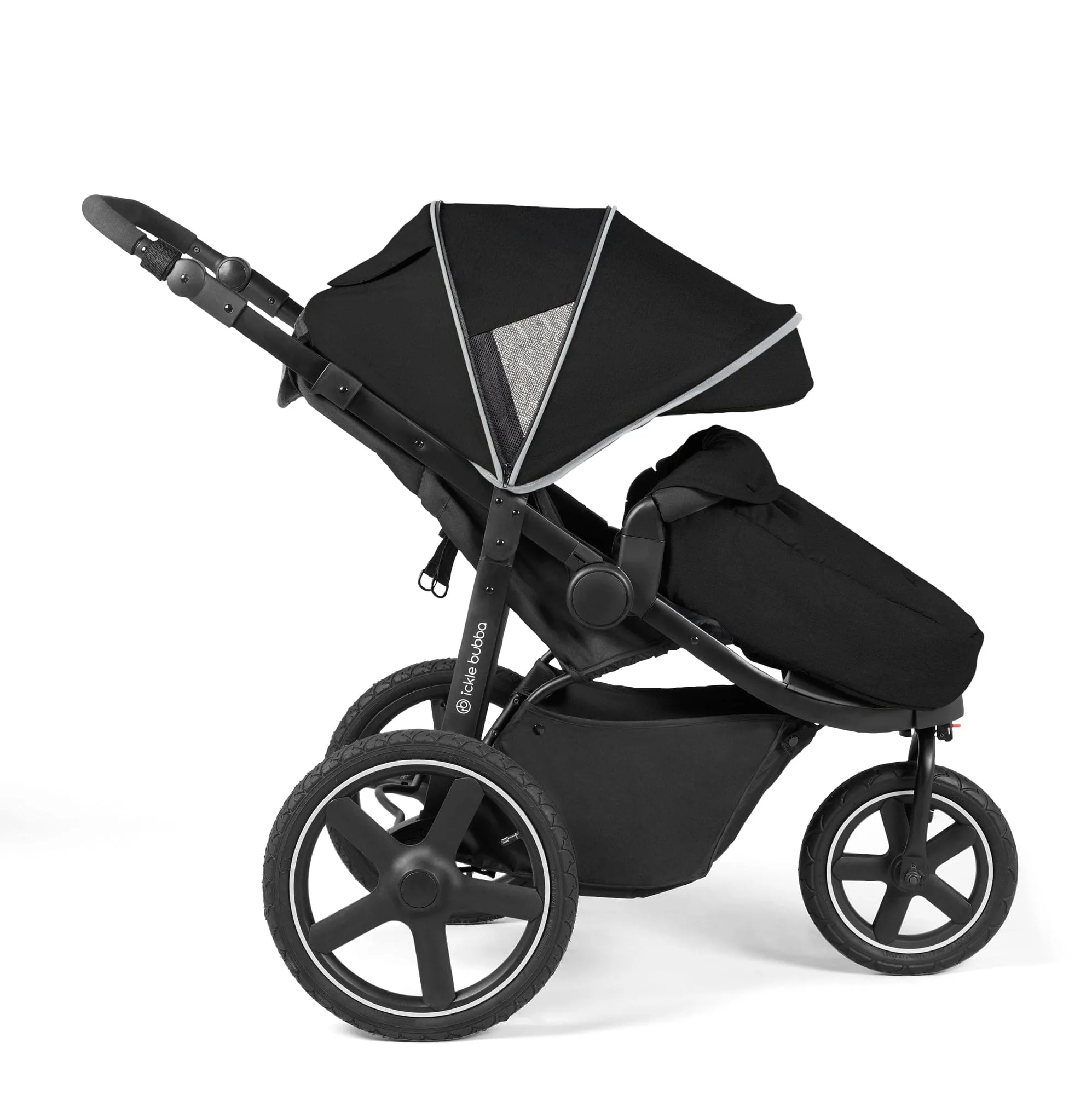 Ickle Bubba Venus Prime Jogger Stroller I-Size Travel System - Black/Black with Base