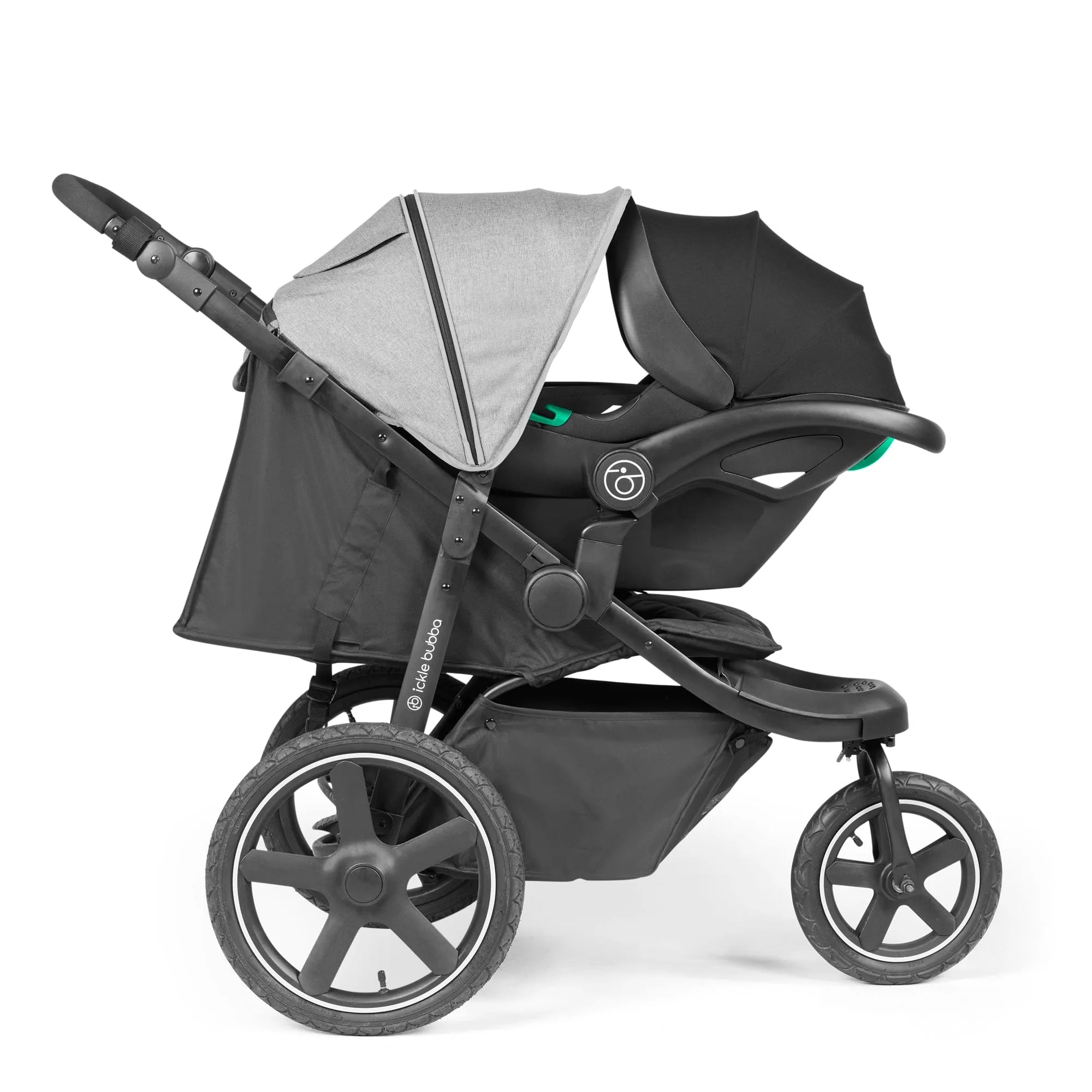 Ickle Bubba Venus Prime Jogger Stroller I-Size Travel System - Black/Space Grey with Base