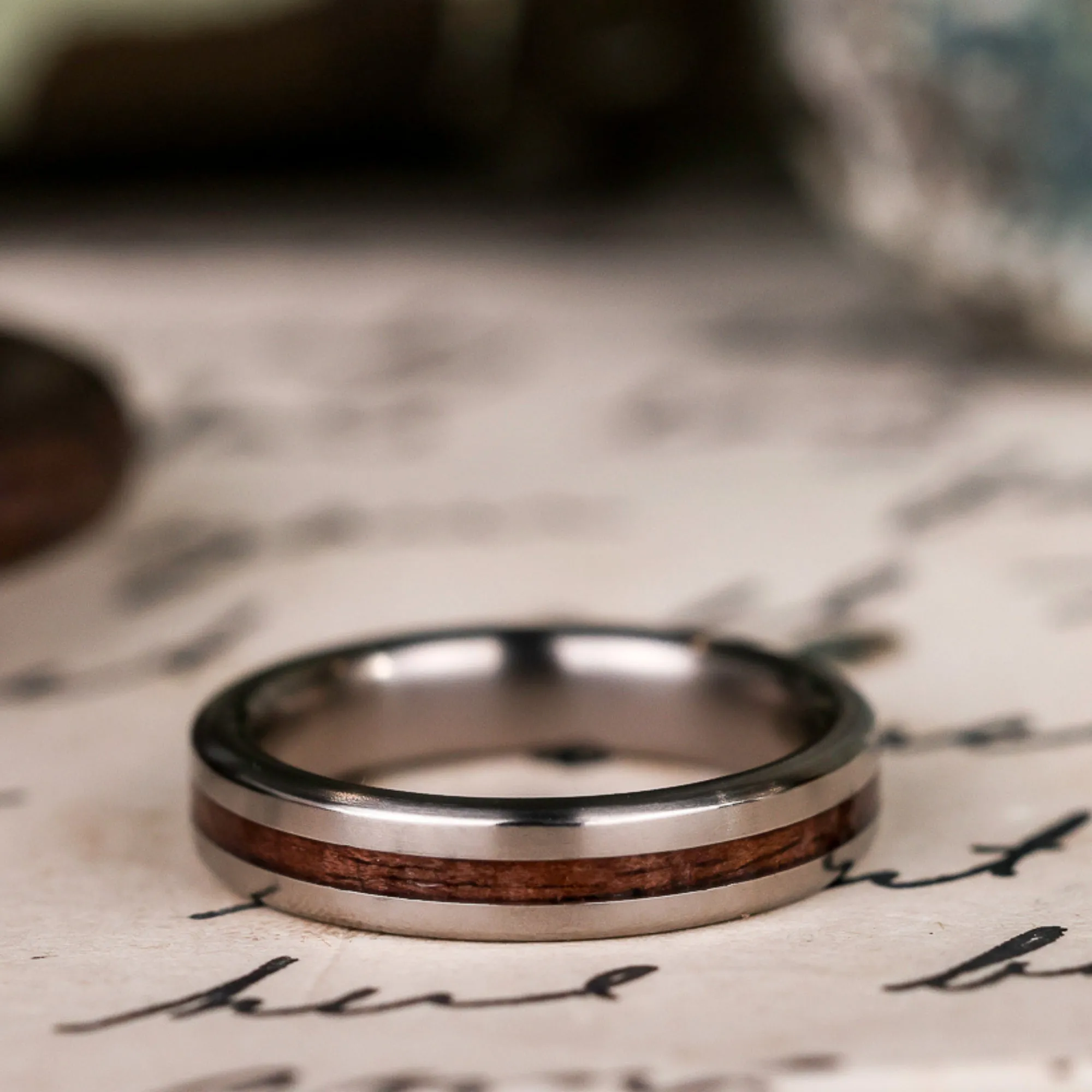 (In-Stock) The Garand | M1 Garand Rifle Stock Wood & Titanium Wedding Band - Size 6.75 | 4mm Wide
