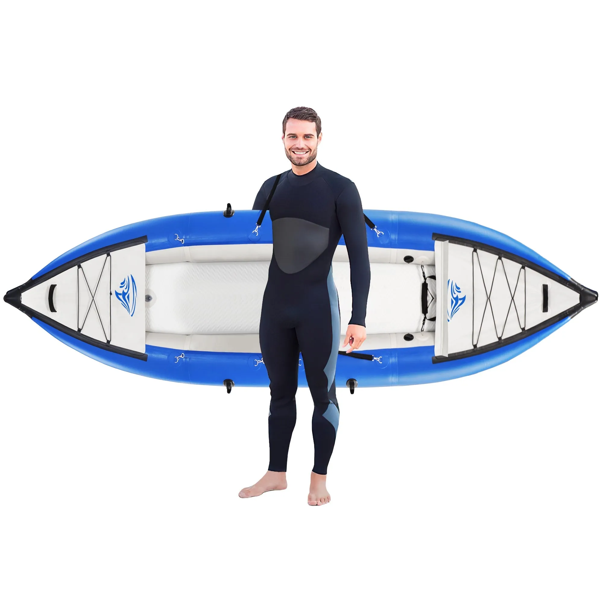 Inflatable Kayak Set with Paddle & Air Pump, Portable Recreational Touring Kayak Foldable Fishing Touring Kayaks, Tandem 2 Person Kayak