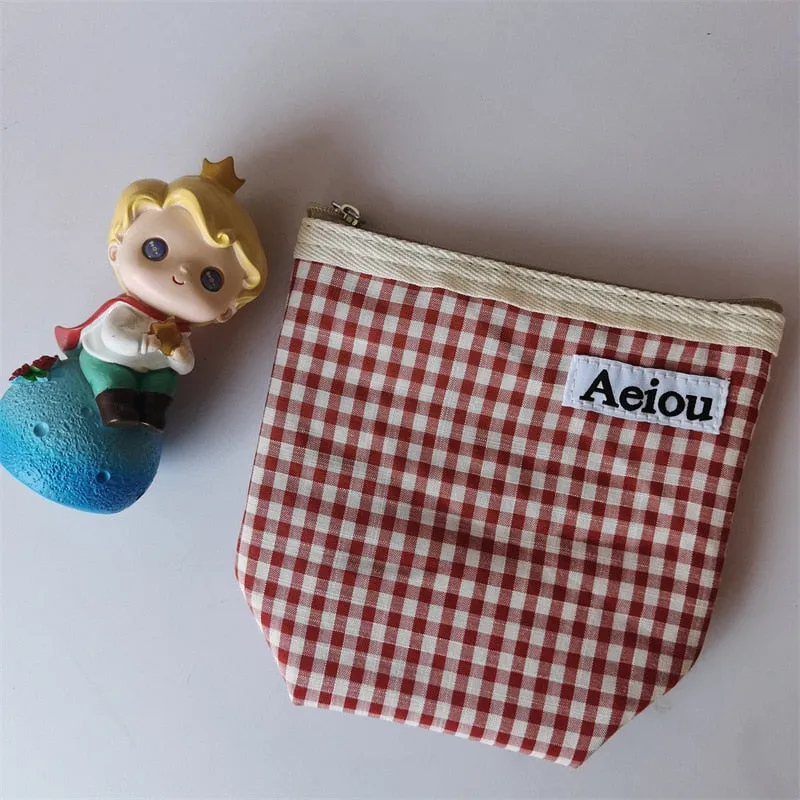 Ins Designer Canvas Mini Plaid Cosmetic Bags Lipstick Eyeshadow Eyeliner Portable Makeup Zipper Case Women&#39;s Fashion Coin Pouch
