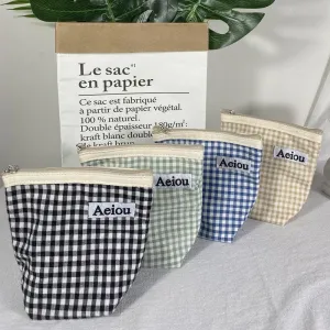 Ins Designer Canvas Mini Plaid Cosmetic Bags Lipstick Eyeshadow Eyeliner Portable Makeup Zipper Case Women&#39;s Fashion Coin Pouch