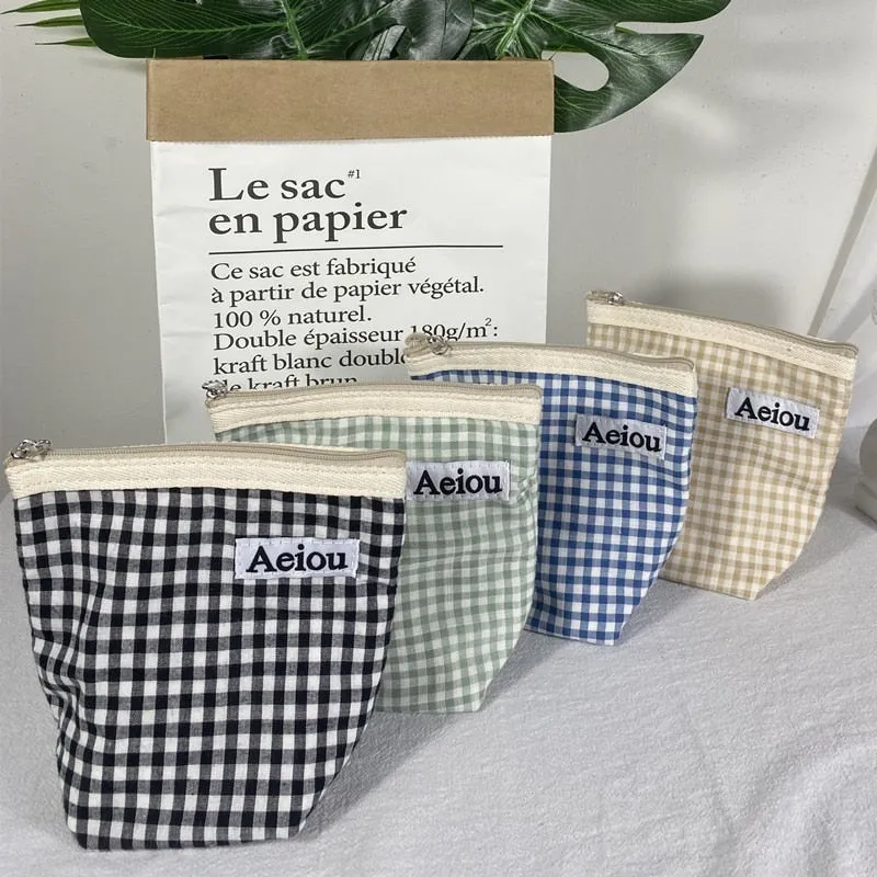 Ins Designer Canvas Mini Plaid Cosmetic Bags Lipstick Eyeshadow Eyeliner Portable Makeup Zipper Case Women&#39;s Fashion Coin Pouch