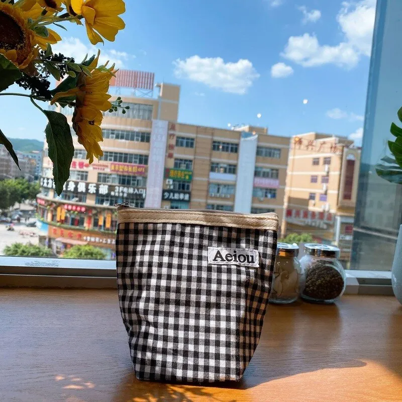 Ins Designer Canvas Mini Plaid Cosmetic Bags Lipstick Eyeshadow Eyeliner Portable Makeup Zipper Case Women&#39;s Fashion Coin Pouch