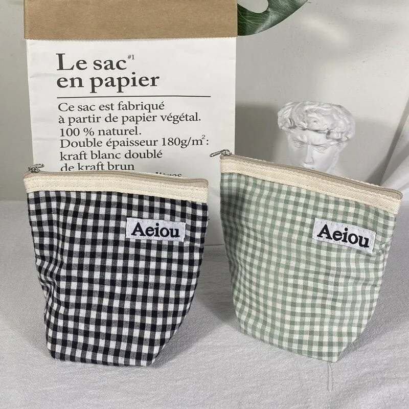 Ins Designer Canvas Mini Plaid Cosmetic Bags Lipstick Eyeshadow Eyeliner Portable Makeup Zipper Case Women&#39;s Fashion Coin Pouch