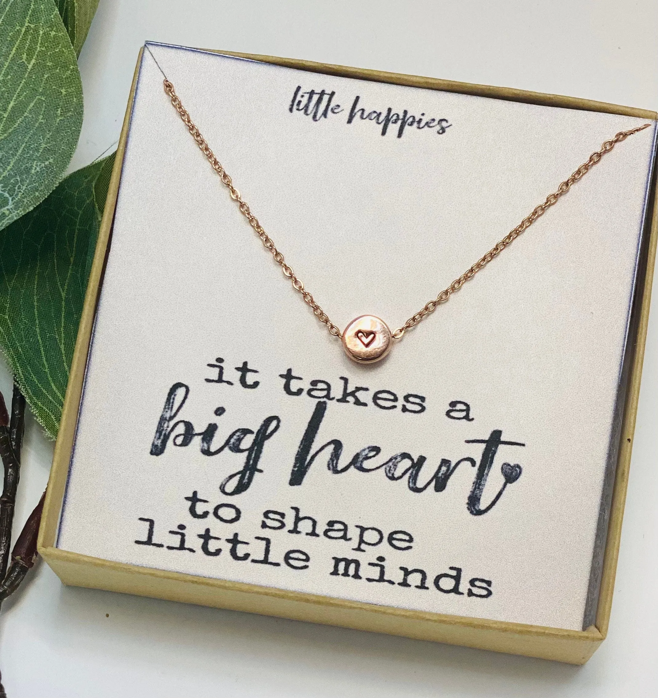 It takes a big heart, Teacher appreciation, Teacher jewelry, Teacher necklace, Inspirational teacher quote, to shape little minds