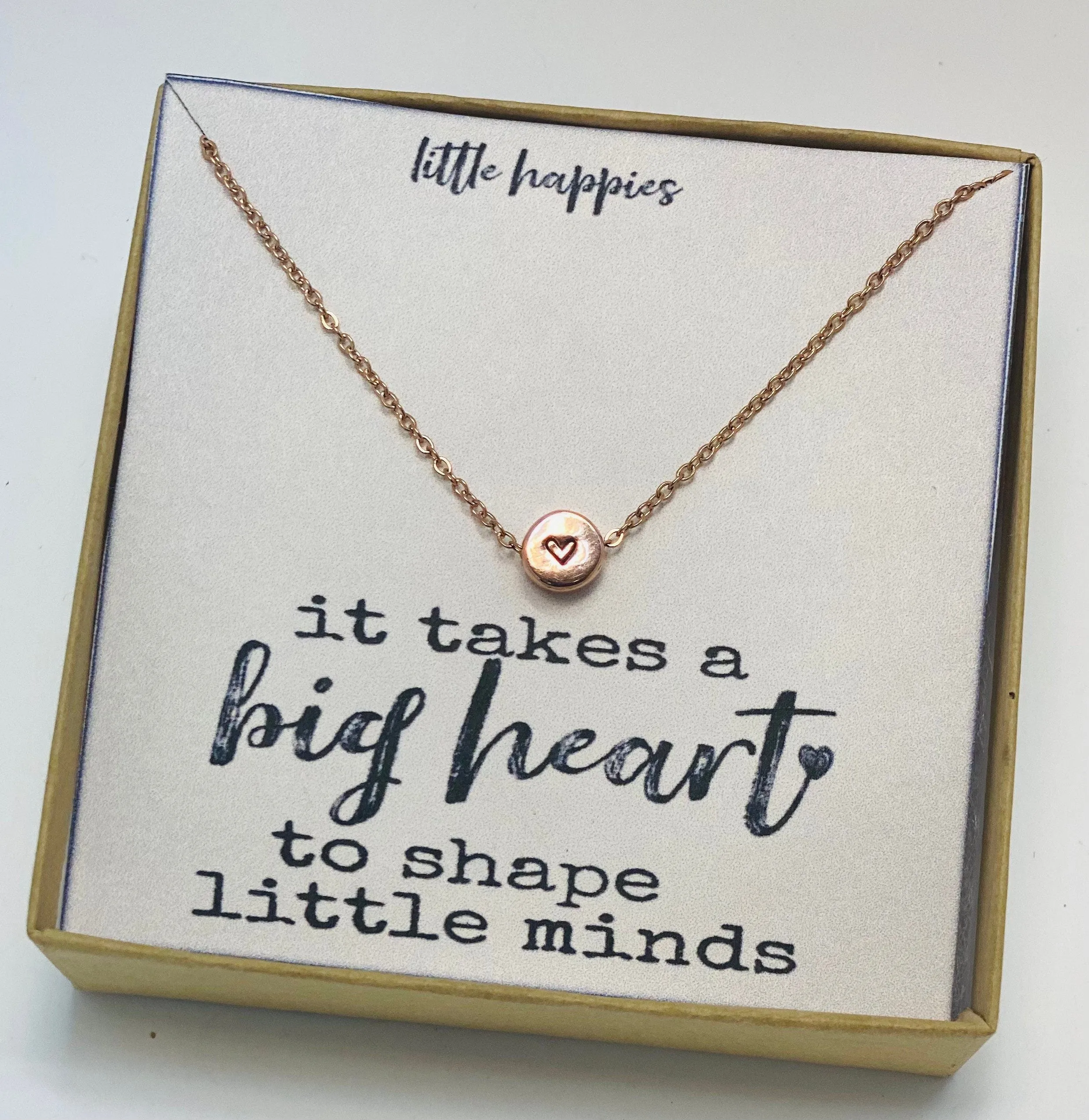 It takes a big heart, Teacher appreciation, Teacher jewelry, Teacher necklace, Inspirational teacher quote, to shape little minds