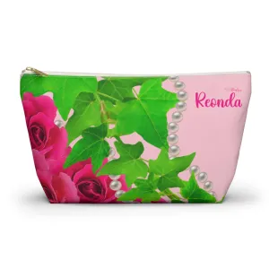 Ivy and Pearls Pink and Green Accessory Pouch w T-bottom