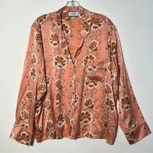 J. CREW 100% Silk Floral Long SLV Button Down Cottage Coral/WHT Pajama Top SZ 20