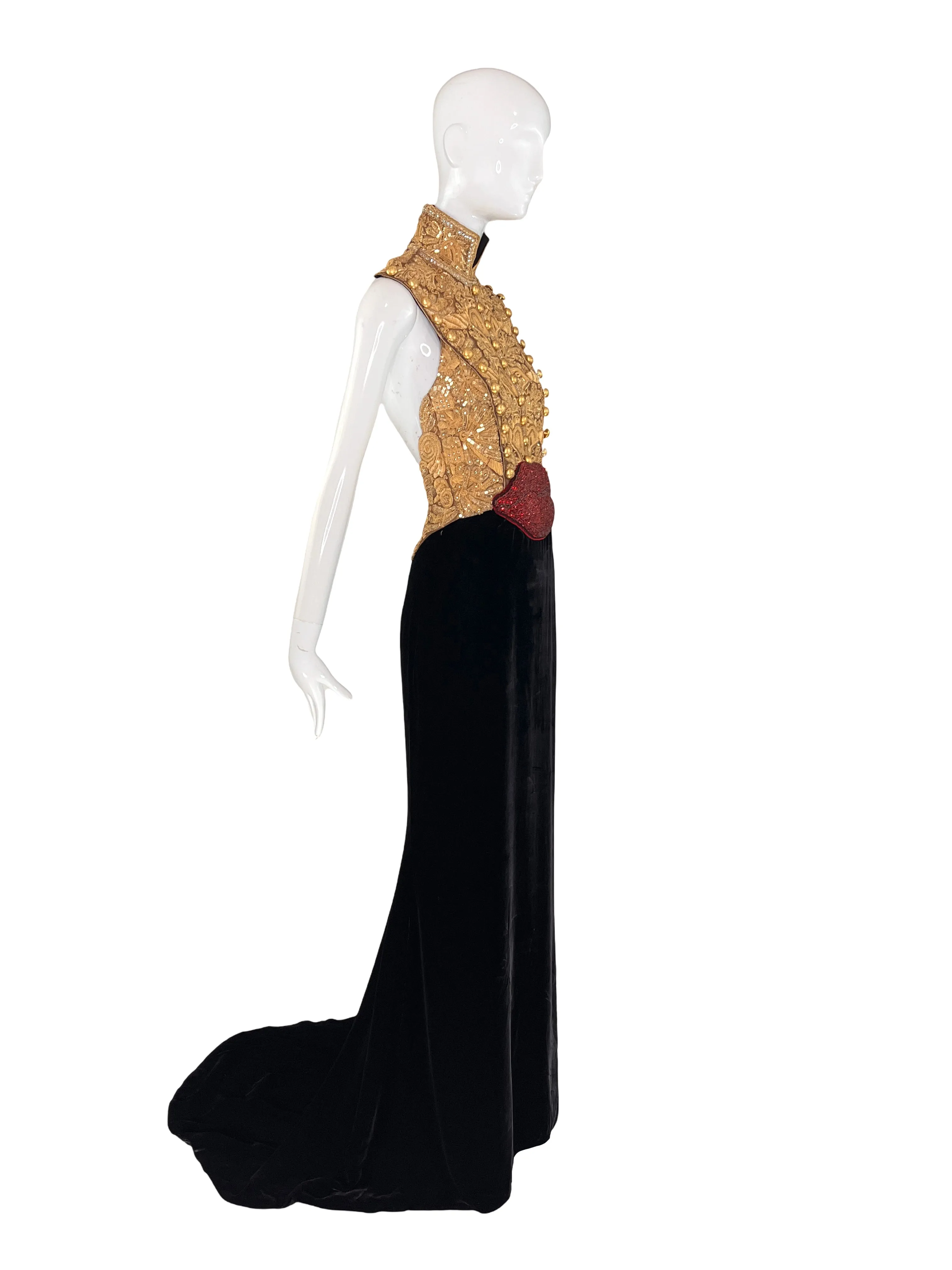 Jean Louis-Scherre "Lips" Embellished and Velvet Haute Couture Gown, AW03/4, US 4