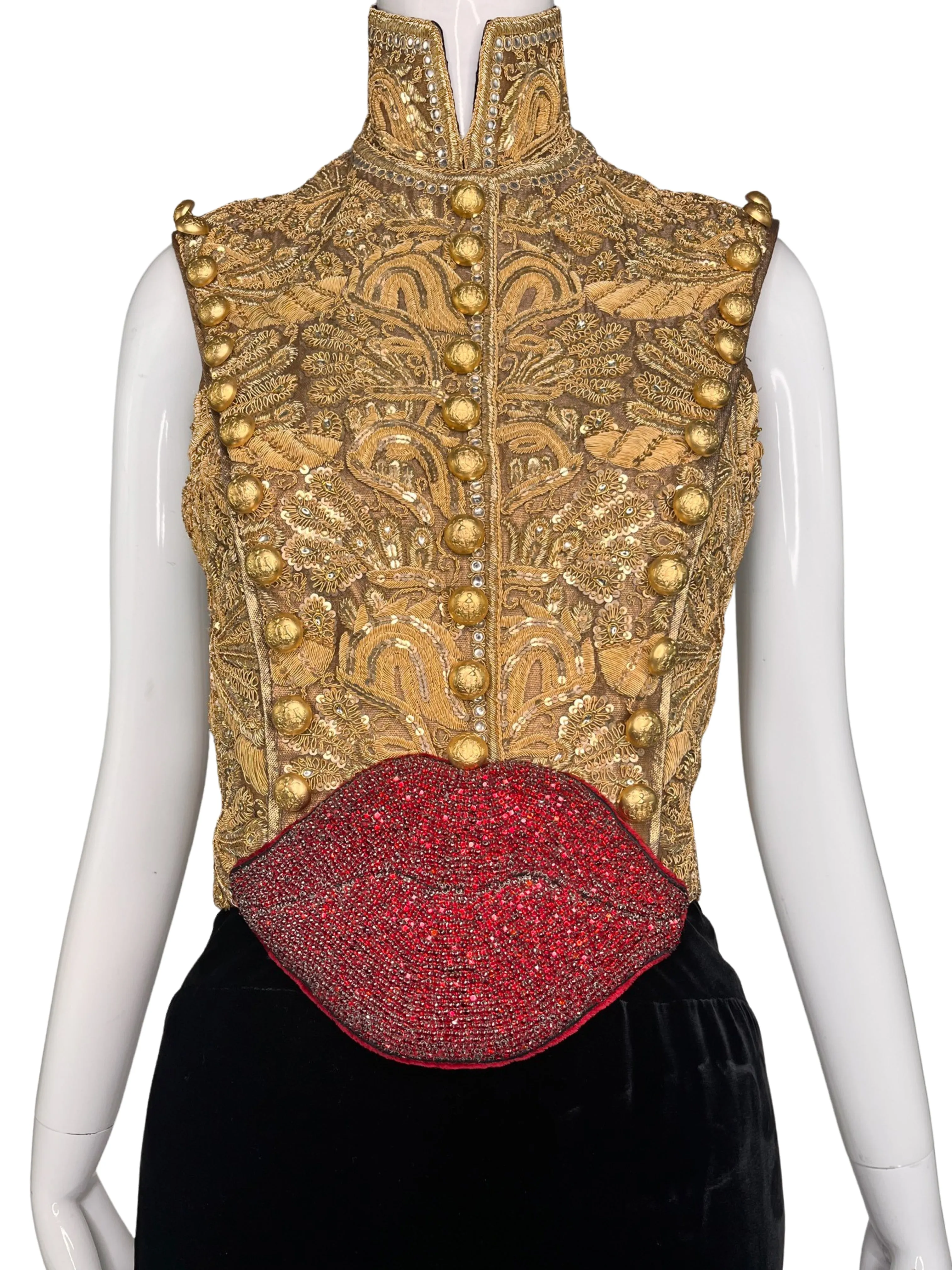 Jean Louis-Scherre "Lips" Embellished and Velvet Haute Couture Gown, AW03/4, US 4