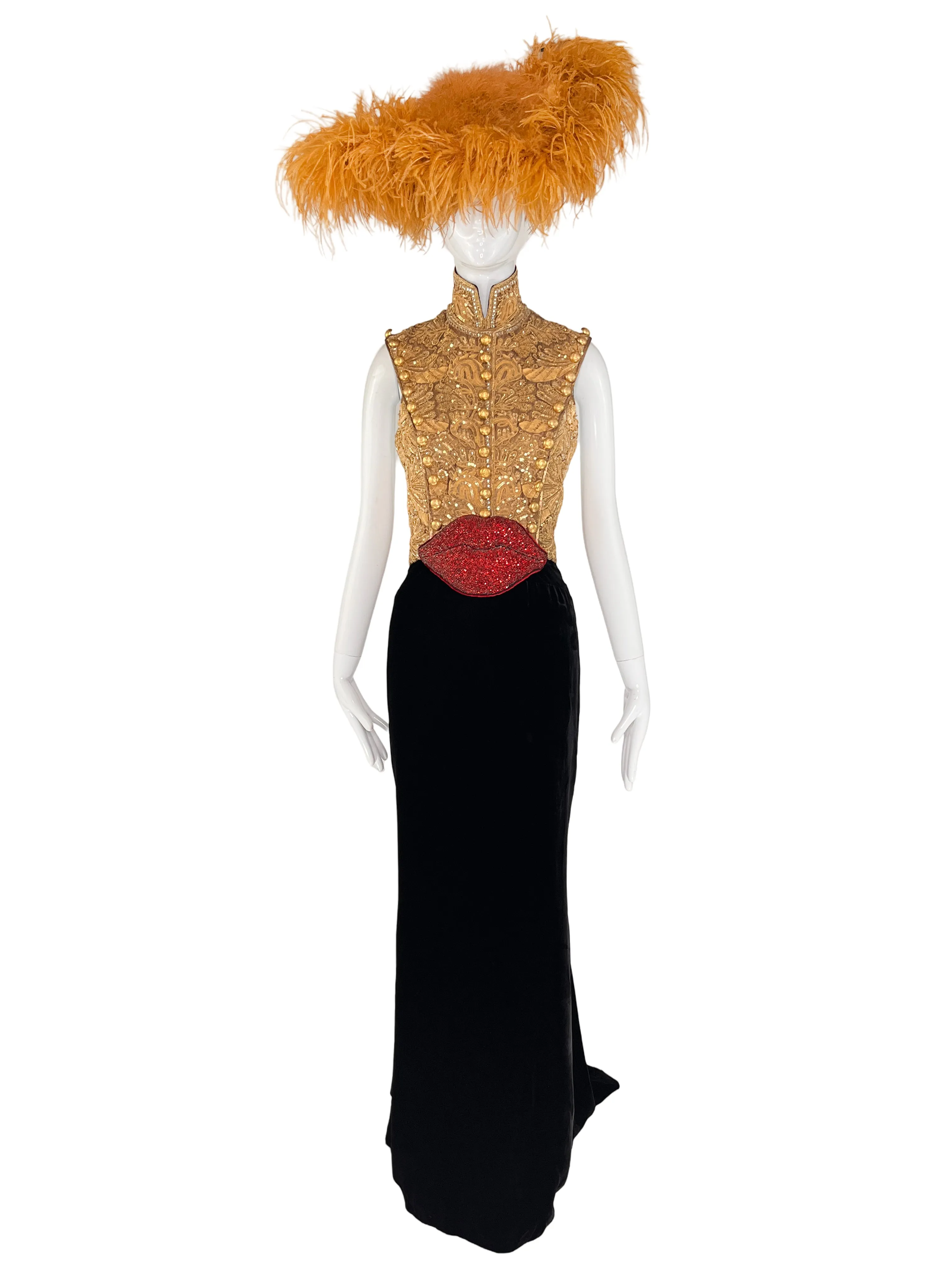 Jean Louis-Scherre "Lips" Embellished and Velvet Haute Couture Gown, AW03/4, US 4