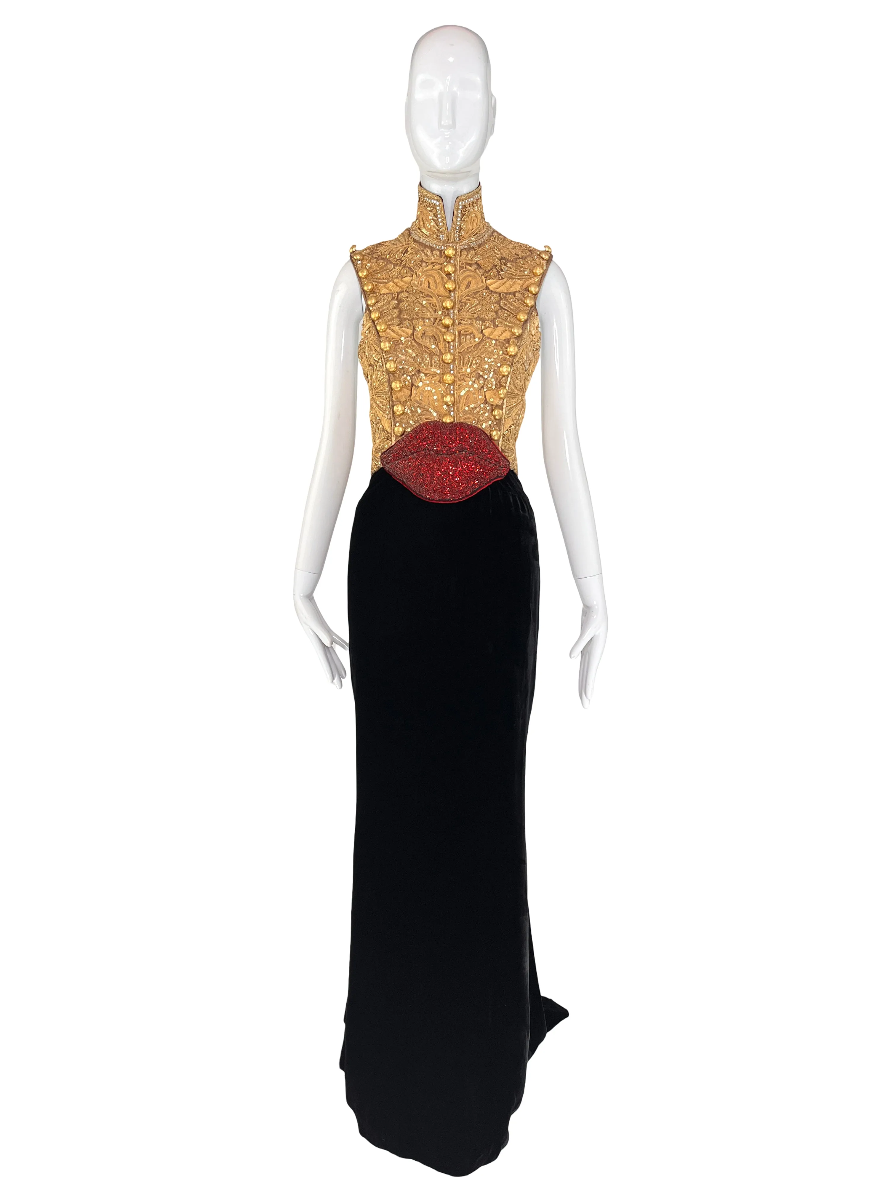 Jean Louis-Scherre "Lips" Embellished and Velvet Haute Couture Gown, AW03/4, US 4