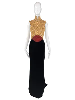 Jean Louis-Scherre "Lips" Embellished and Velvet Haute Couture Gown, AW03/4, US 4