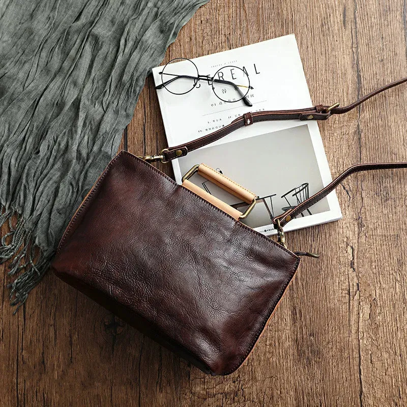 Johnature Handmade Natural Cow Leather Women Bag 2025 New Simple Retro Handbag Large Capacity Solid Color Shoulder Bags