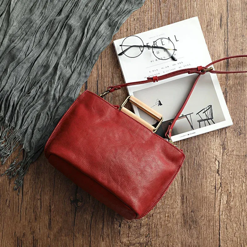 Johnature Handmade Natural Cow Leather Women Bag 2025 New Simple Retro Handbag Large Capacity Solid Color Shoulder Bags