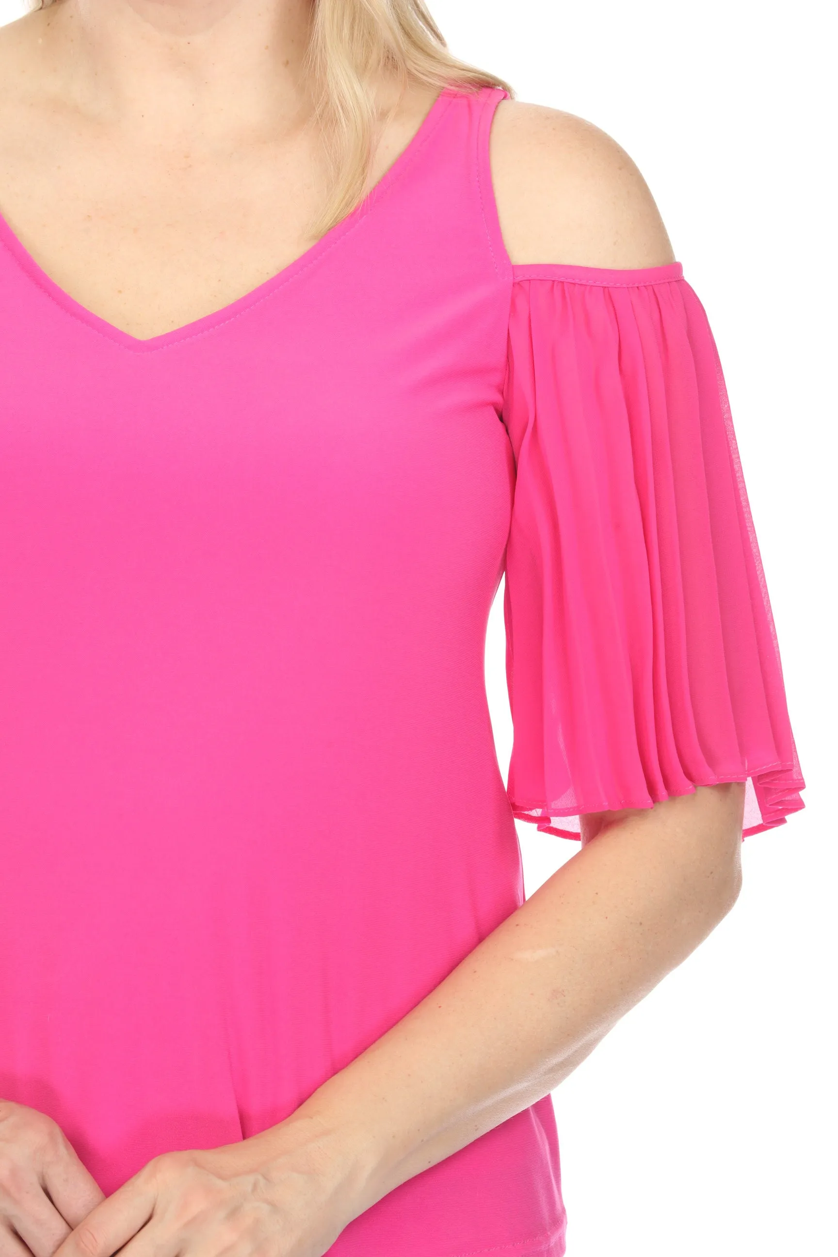 Joseph Ribkoff Ultra Pink Pleated Chiffon Cold Shoulder Sleeve Top 241037