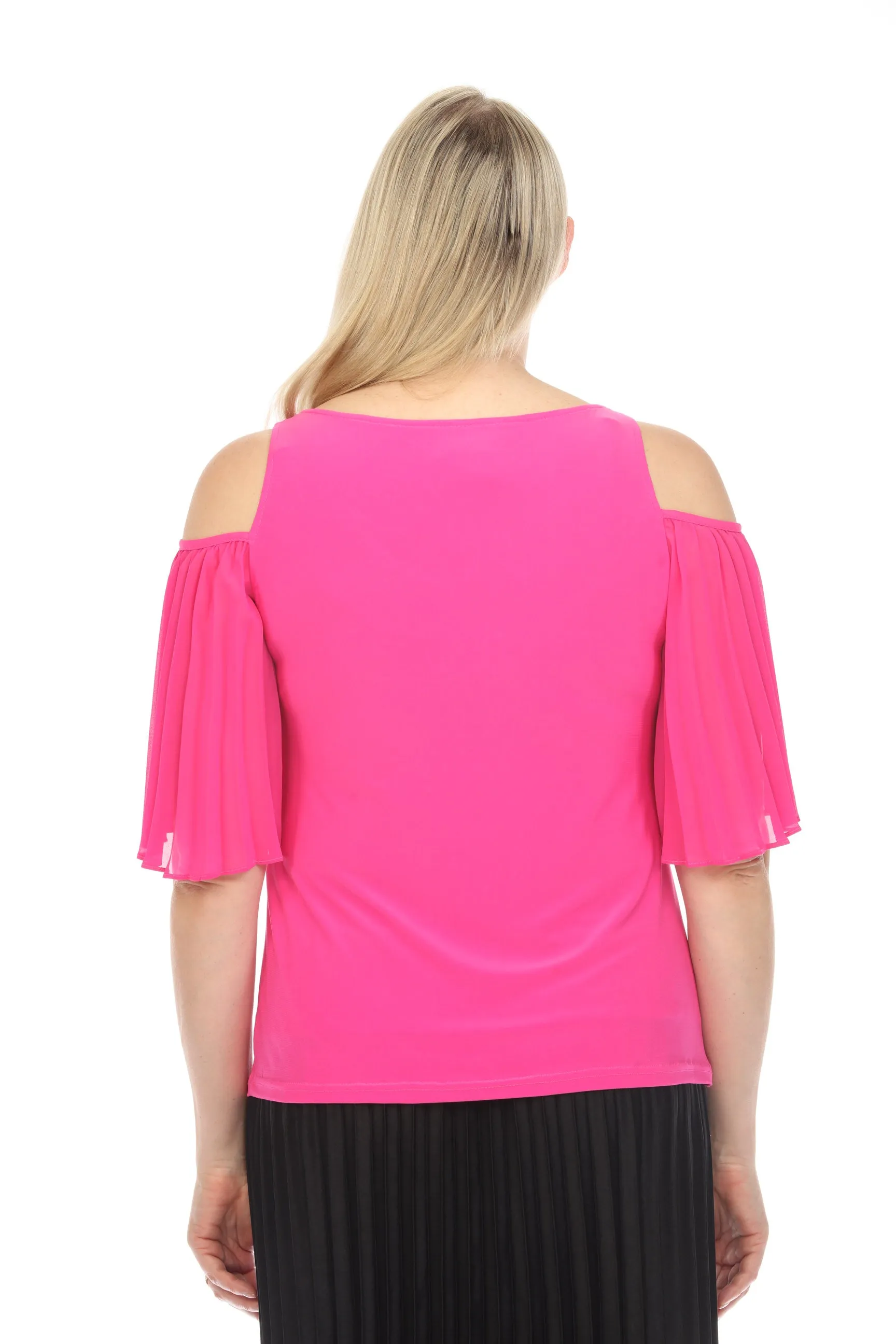 Joseph Ribkoff Ultra Pink Pleated Chiffon Cold Shoulder Sleeve Top 241037