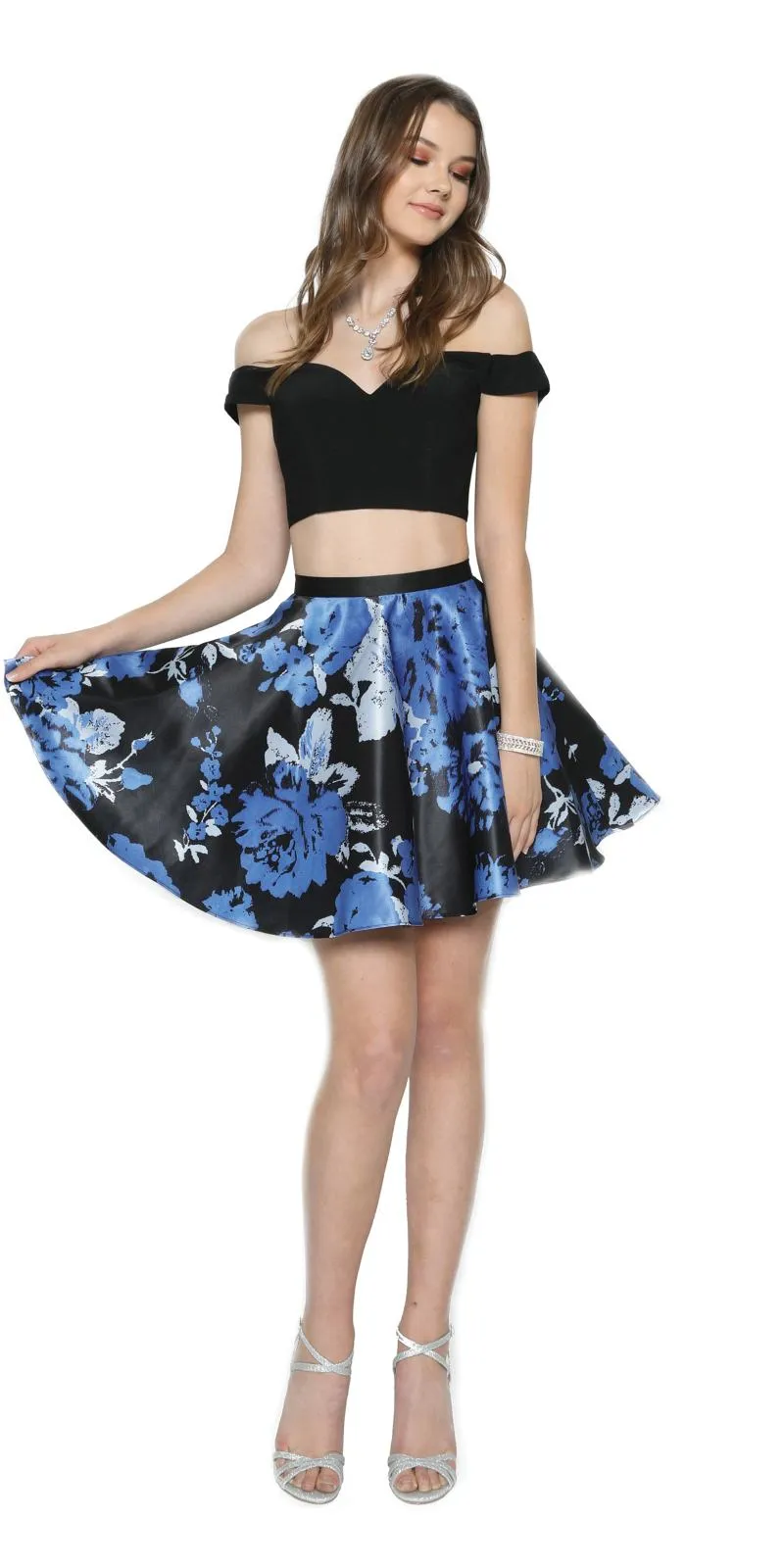 Juliet 805 Two-Piece Short Party Dress Print Skirt Off-Shoulder