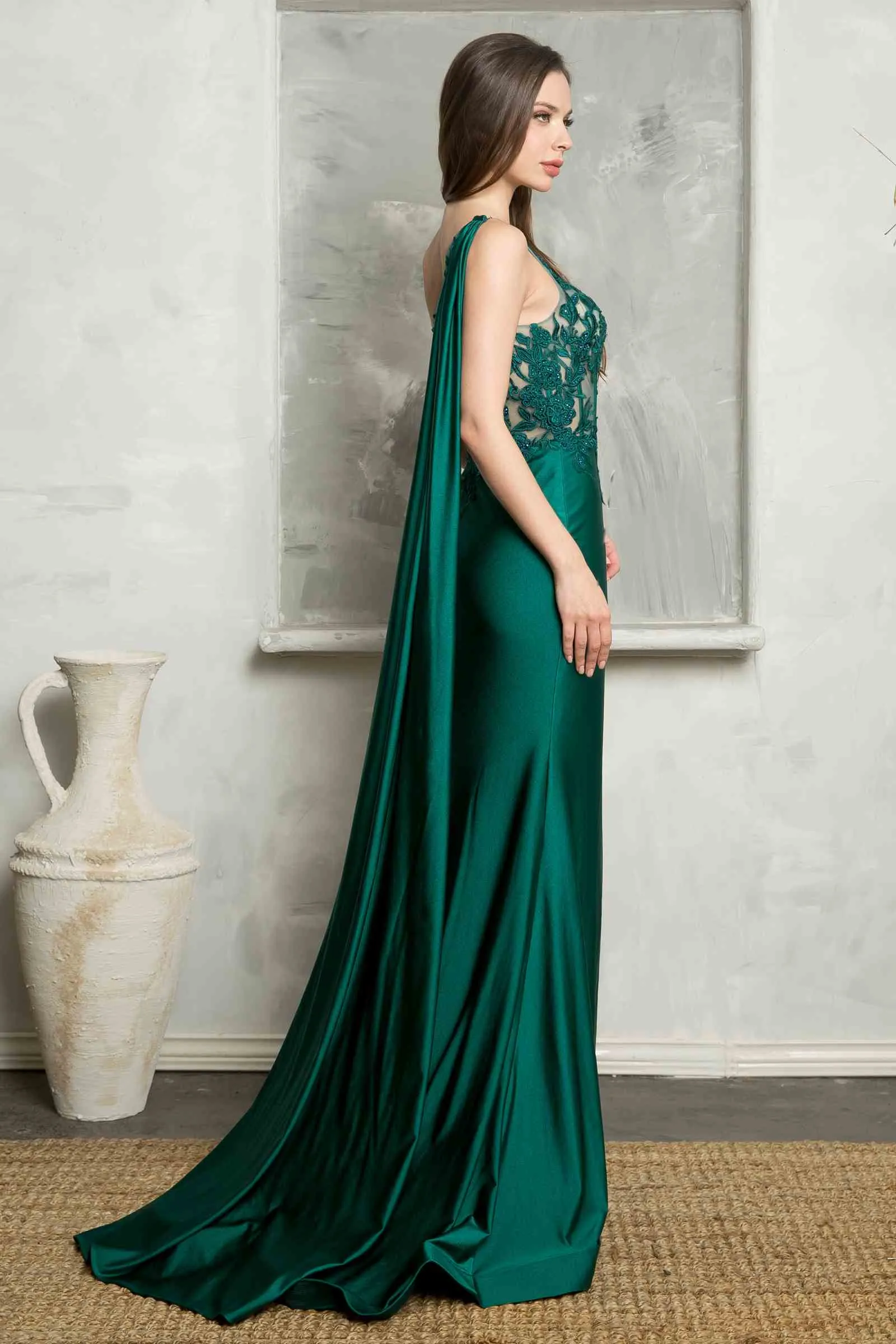 Juno M1037 Dress One Shoulder Embellished Dress with Removable Sash